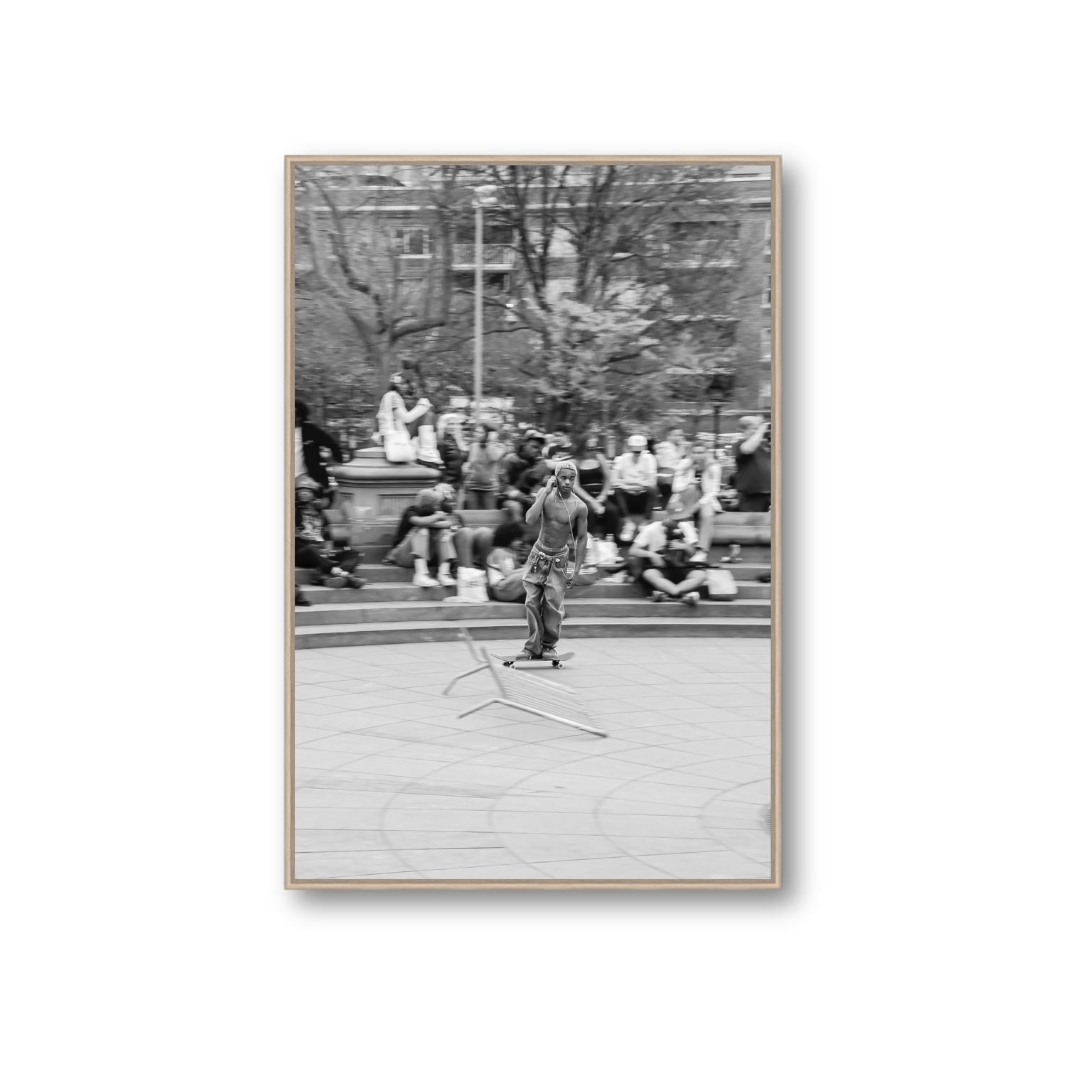 Skate Park Serenade New York NYC Black & White wall art Giant fine art canvas in natural oak float frame