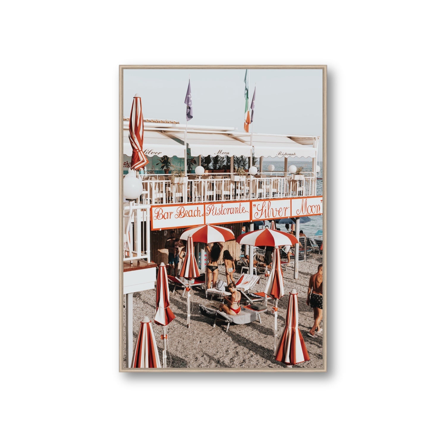 Vintage Amalfi Amalfi Mediterranean wall art Giant fine art canvas in natural oak float frame