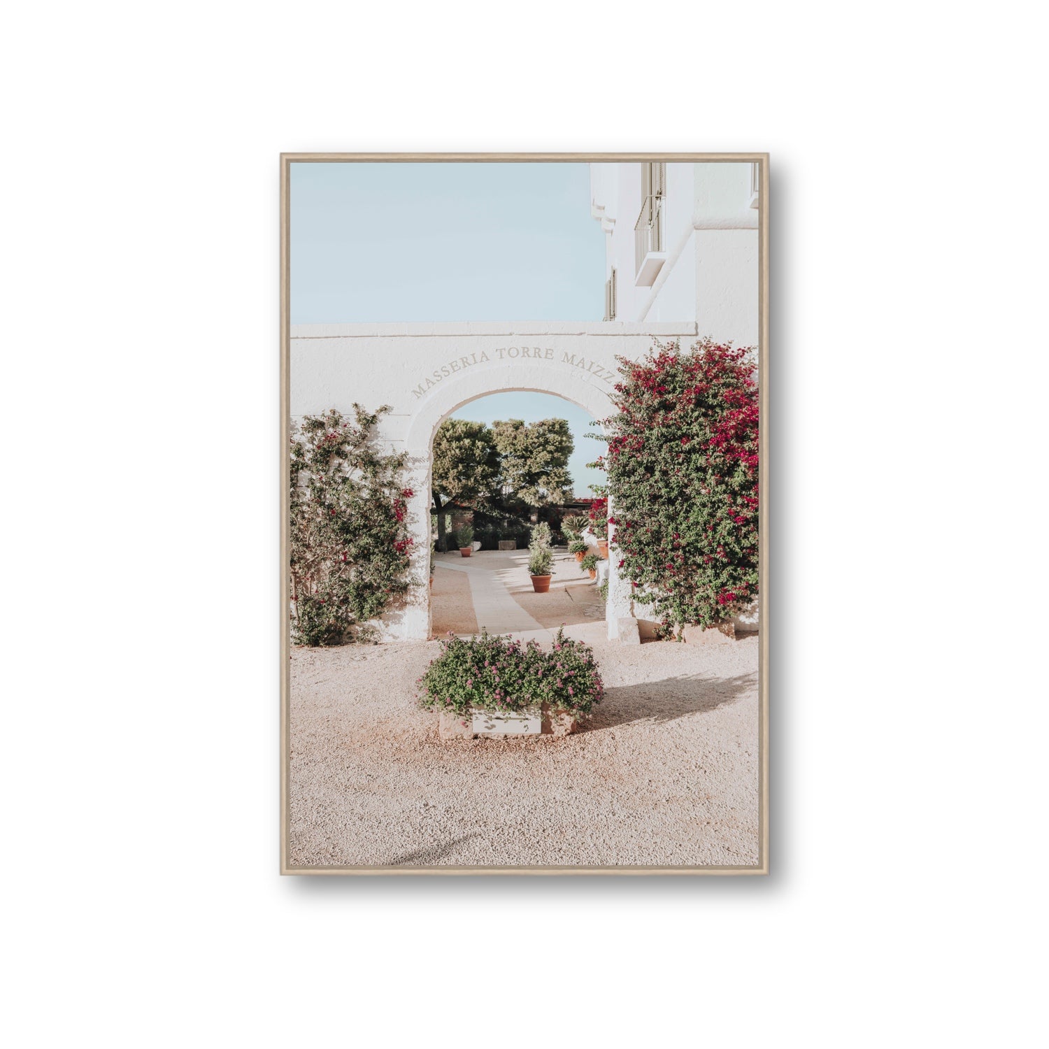 Torre Maizza Puglia Italian wall art Giant fine art canvas in natural oak float frame