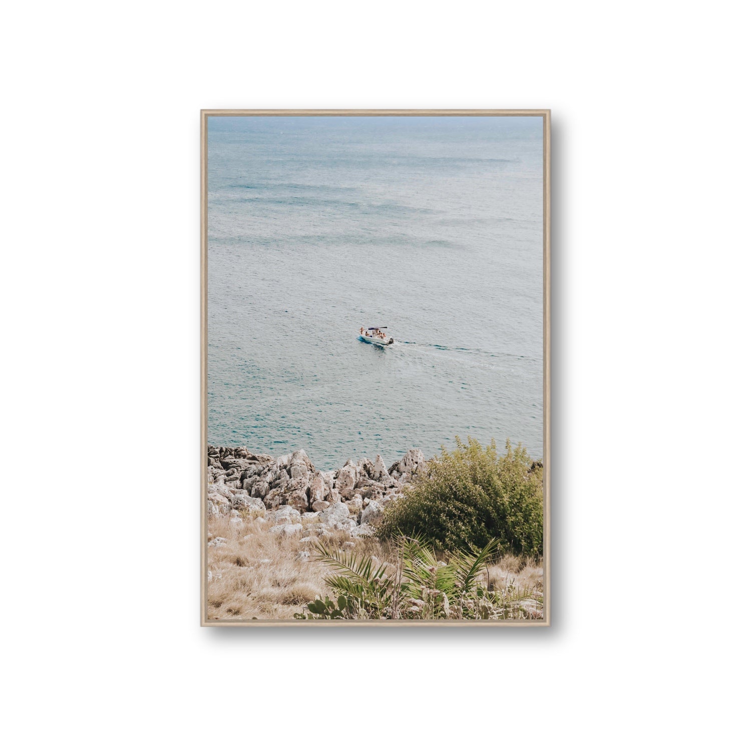 Puglian Departure Puglia coastal Italian wall art Giant fine art canvas in natural oak float frame