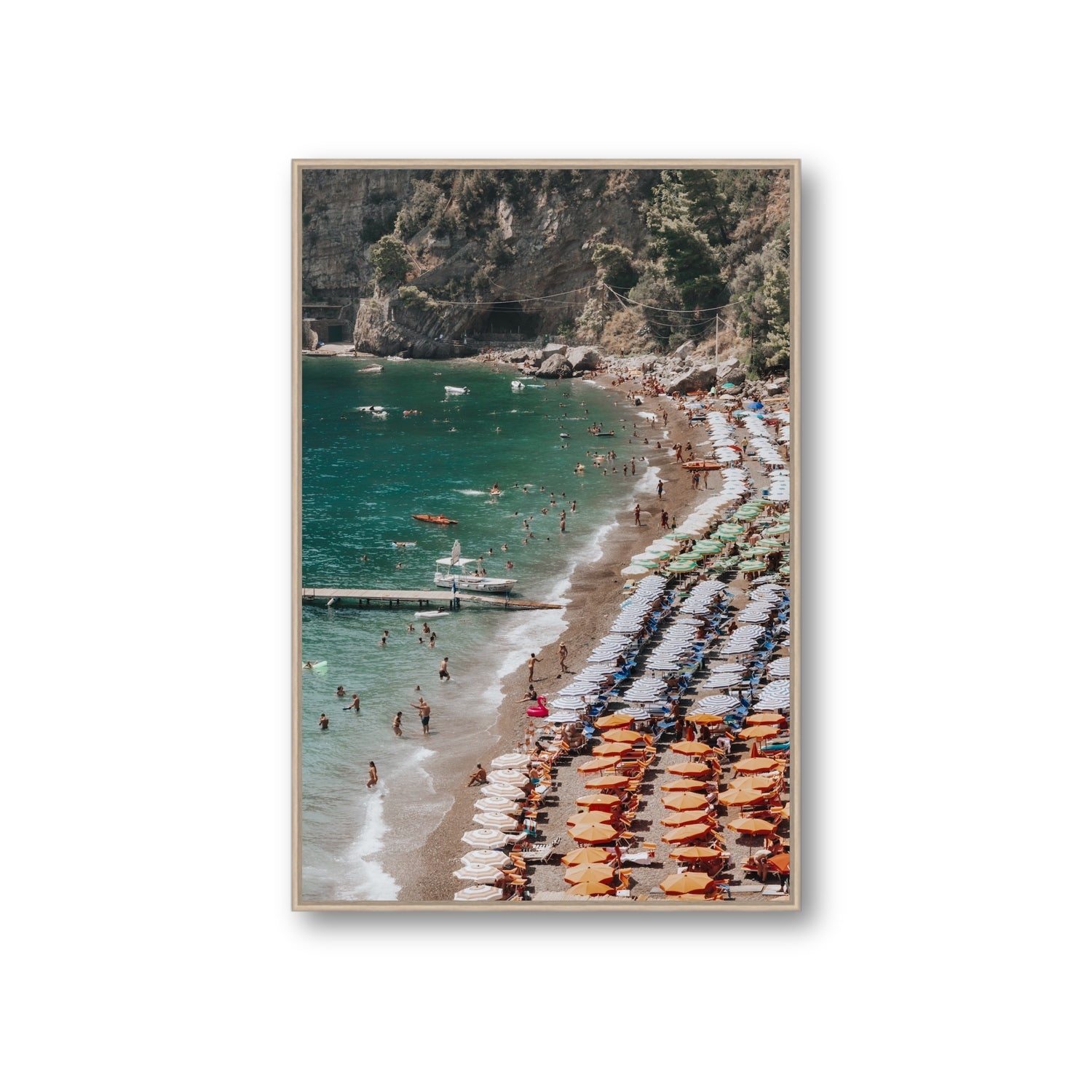 Ocean's Playground Positano decor wall art Giant fine art canvas in natural oak float frame