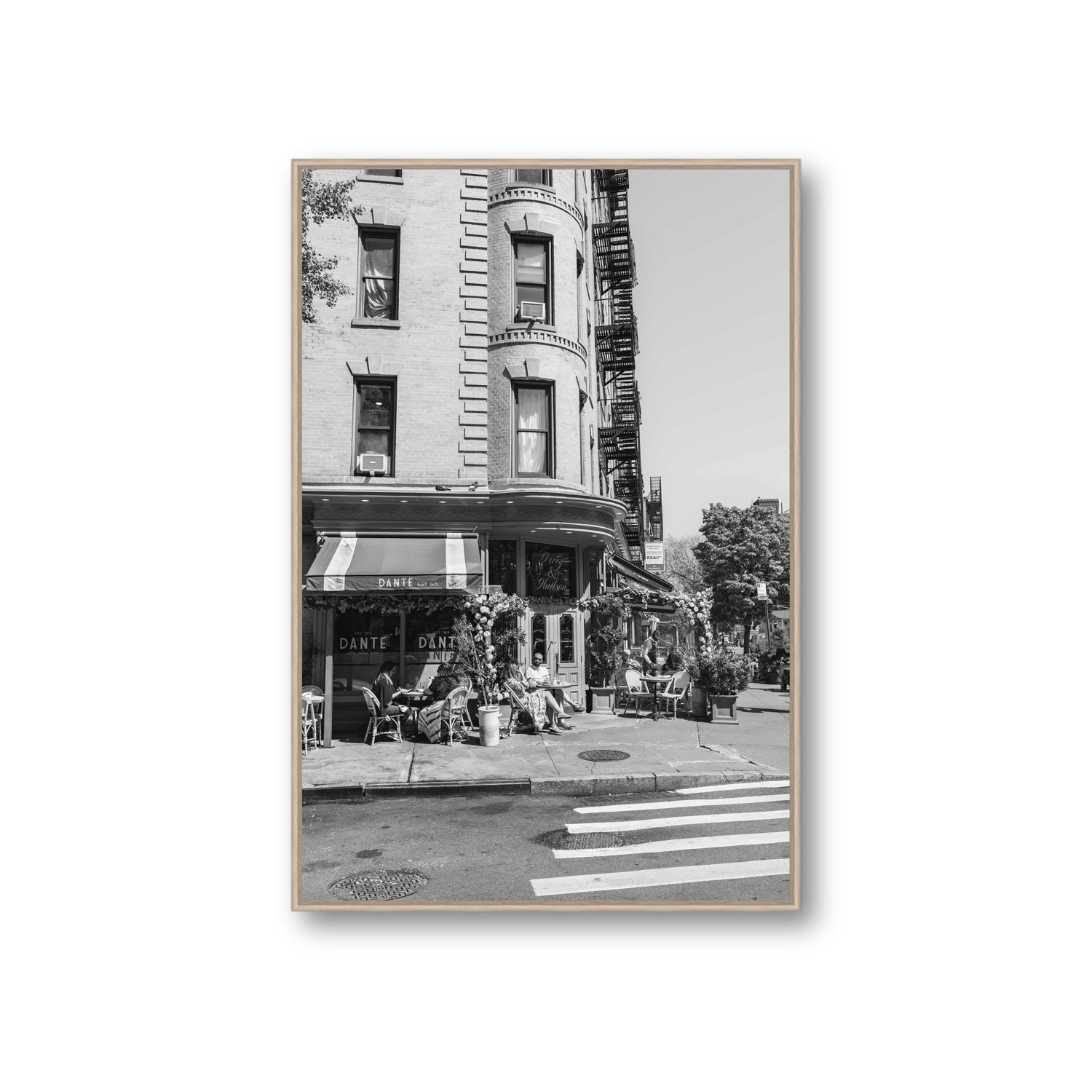 Sunny Soiree New York NYC Black & White wall art Giant fine art canvas in natural oak float frame