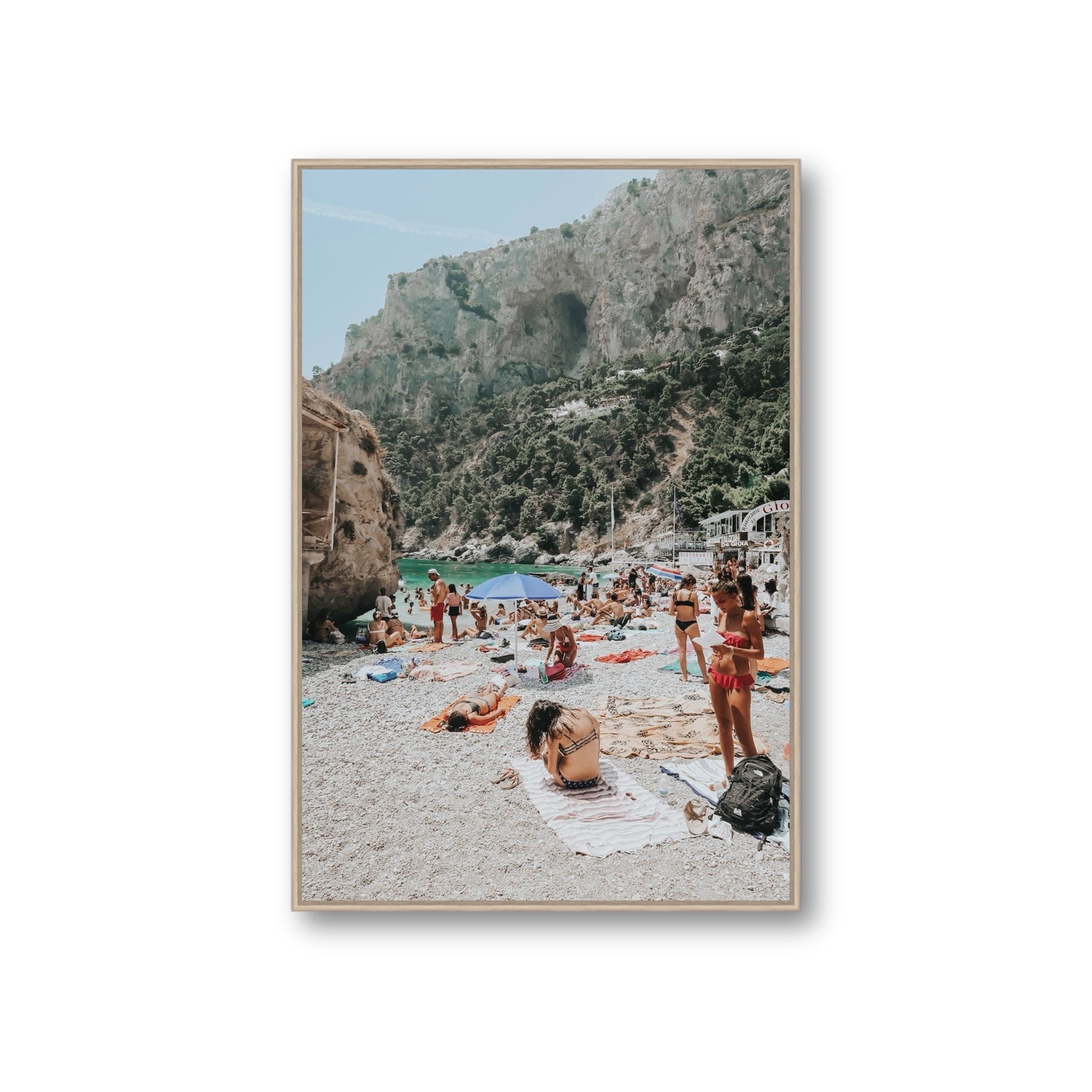 Marina Piccola Capri Mediterranean wall art Giant fine art canvas in natural oak float frame