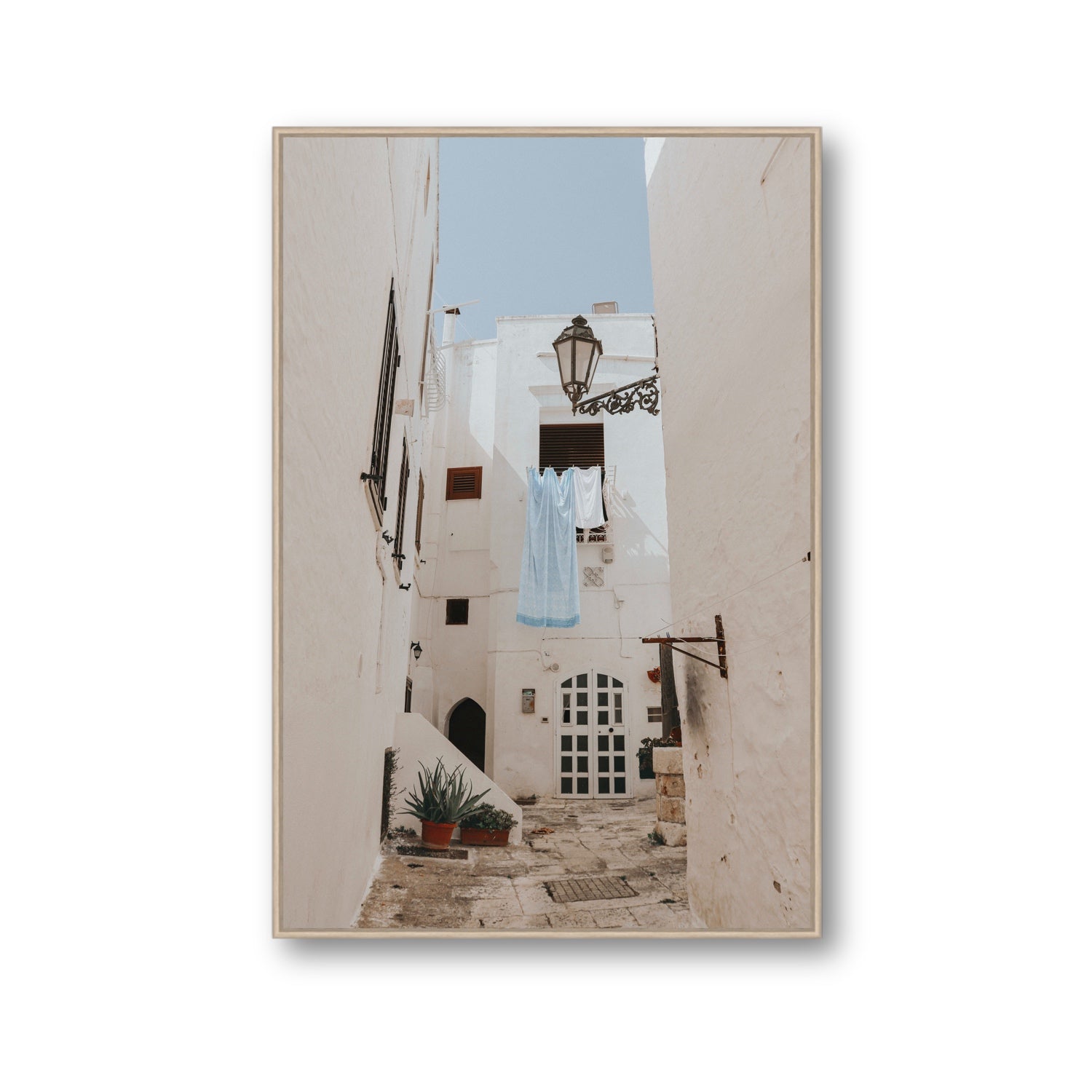 Laundry Day fine art print, Puglia, Italy, Gallery, Natural Oak Float Frame, Fine Art Canvas