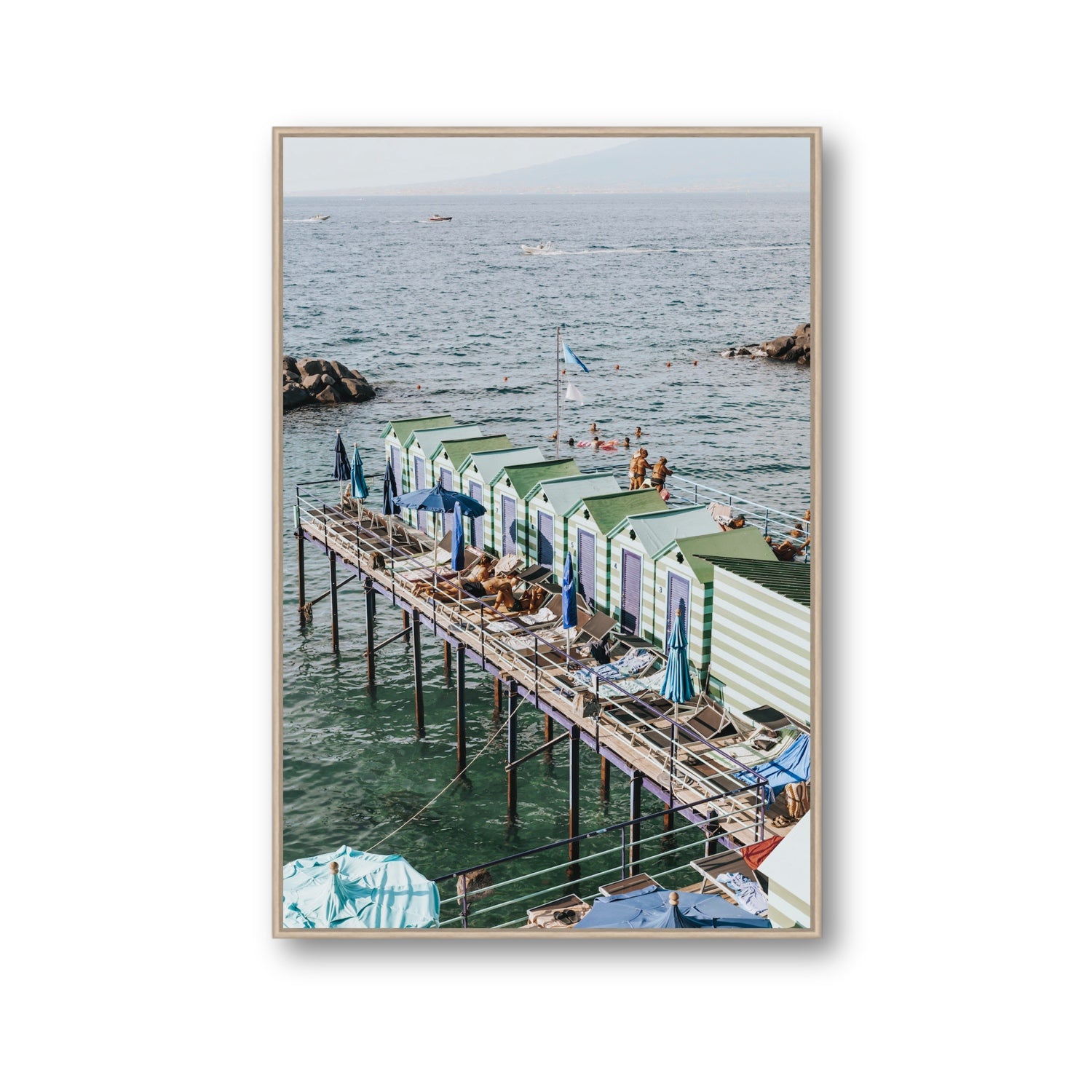 Cabine da Spiaggia fine art print, Sorrento, Italy, Gallery, Natural Oak Float Frame, Fine Art Canvas