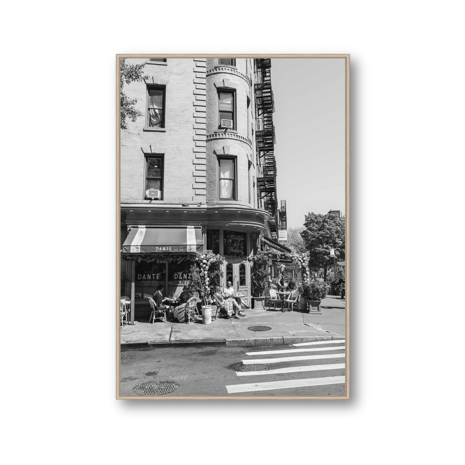 Sunny Soiree New York NYC Black & White wall art Gallery fine art canvas in natural oak float frame