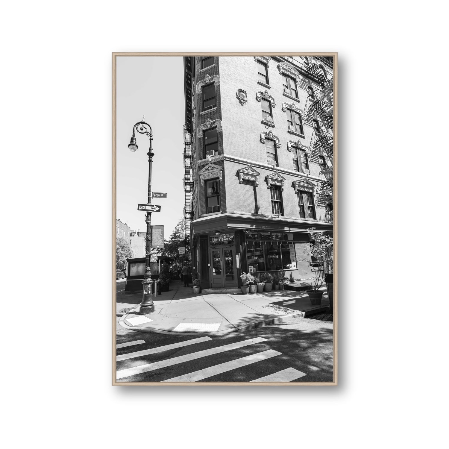 Parisian On Perry New York NYC Black & White wall art Gallery fine art canvas in natural oak float frame