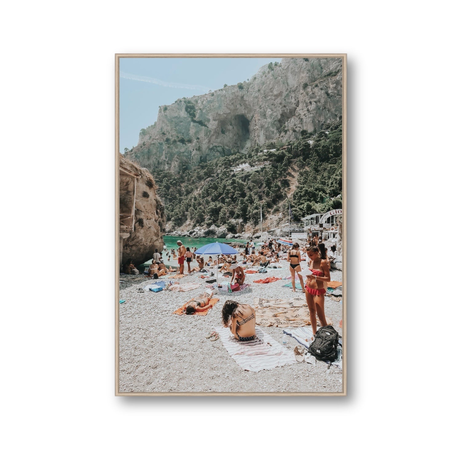 Marina Piccola Capri Mediterranean wall art Gallery fine art canvas in natural oak float frame