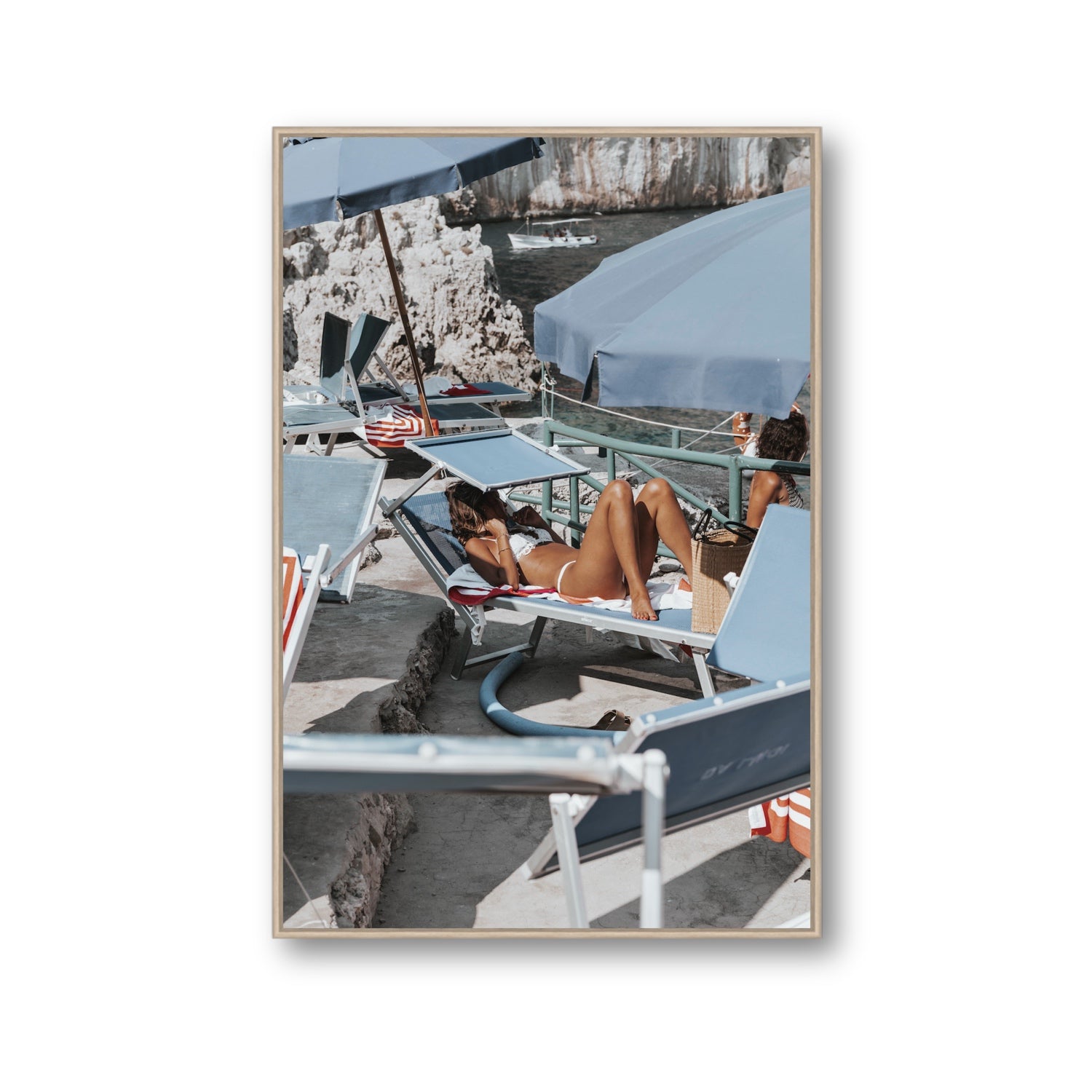 Beach Babe fine art print, Capri, Italy, Gallery, Natural Oak Float Frame, Fine Art Canvas