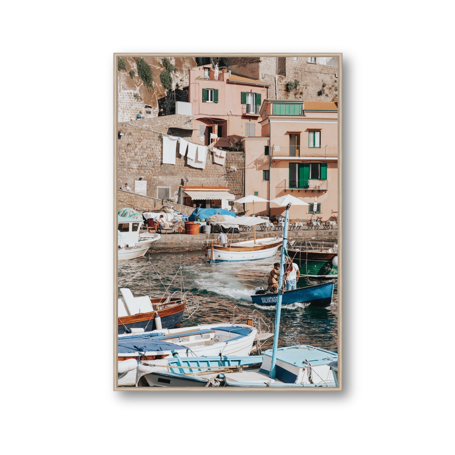 Coastal Carousel fine art print, Sorrento, Italy, Gallery, Natural Oak Float Frame, Fine Art Canvas