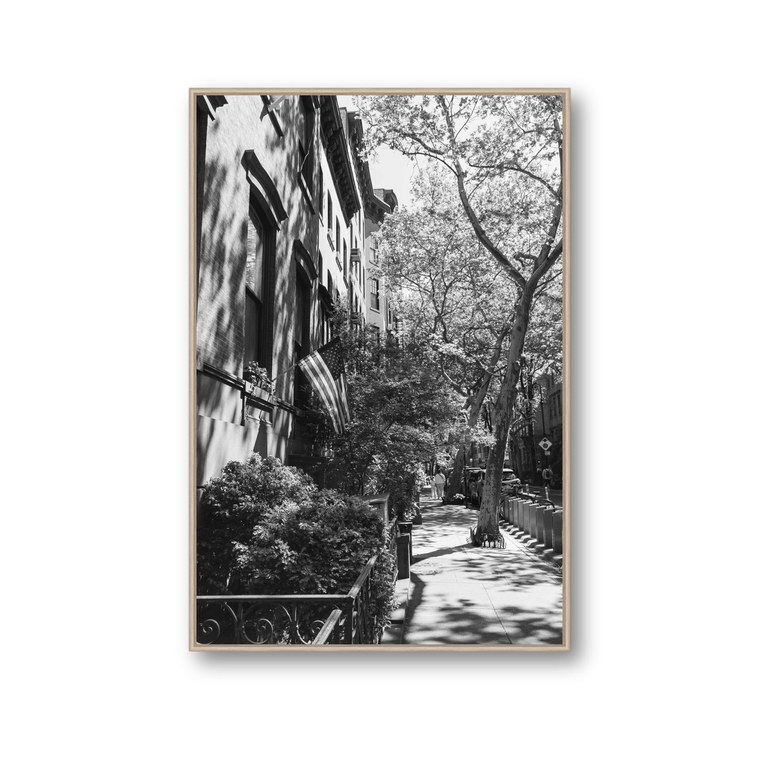 Urban Patriotism New York NYC Black & White wall art Gallery fine art canvas in natural oak float frame
