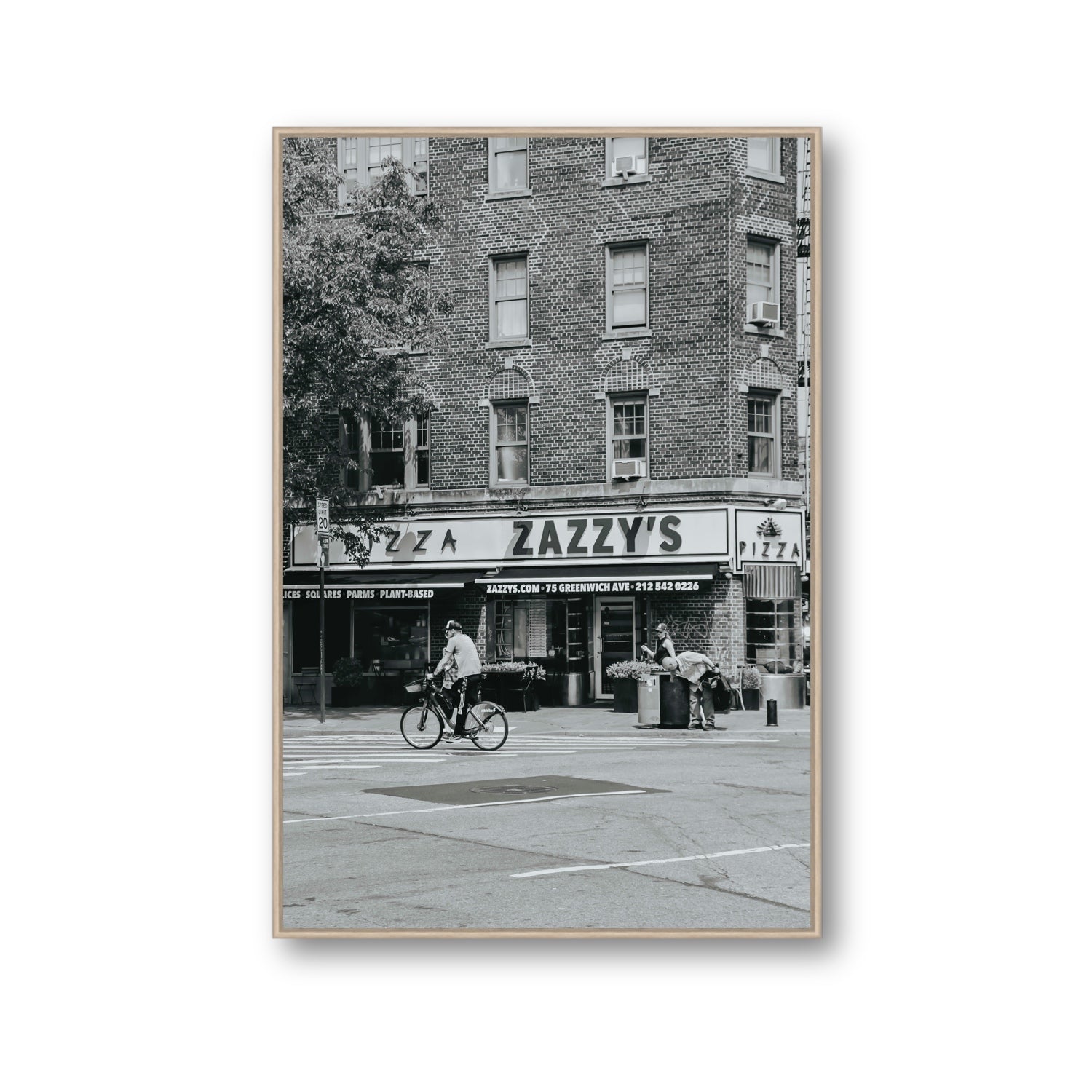 Zazzy's New York NYC Black & White wall art Gallery fine art canvas in natural oak float frame