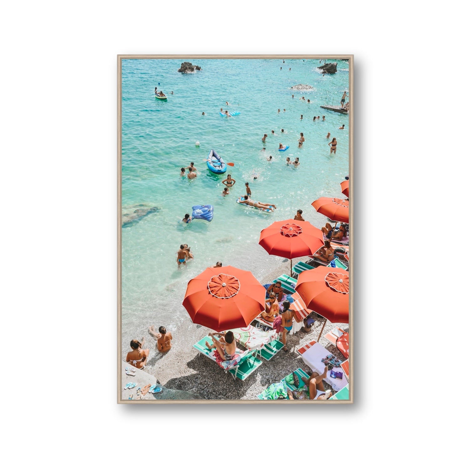 Easy Street Capri Italian beach wall art Gallery fine art canvas in natural oak float frame