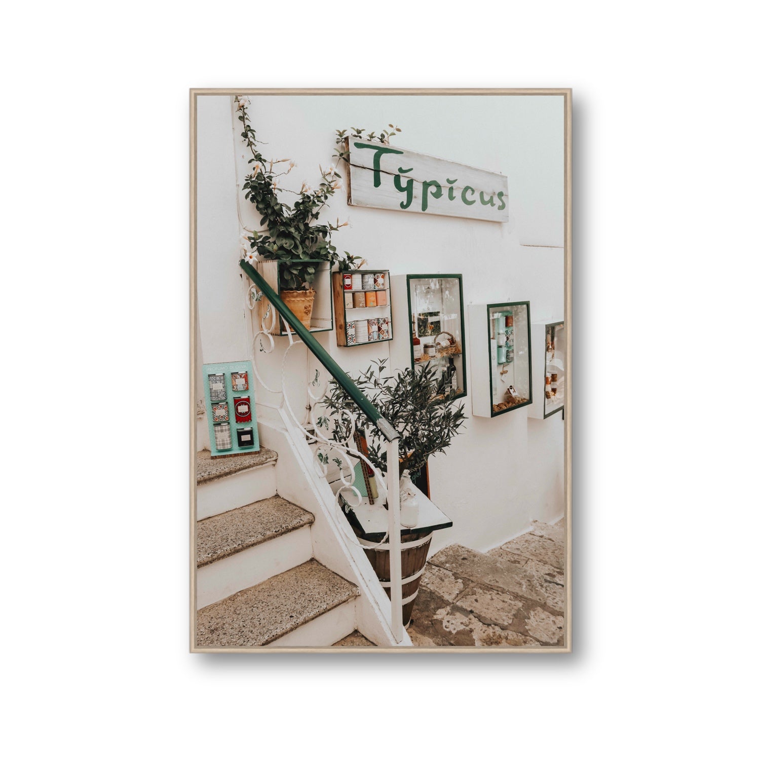 Il Negozio Puglia Ostuni wall art Gallery fine art canvas in natural oak float frame