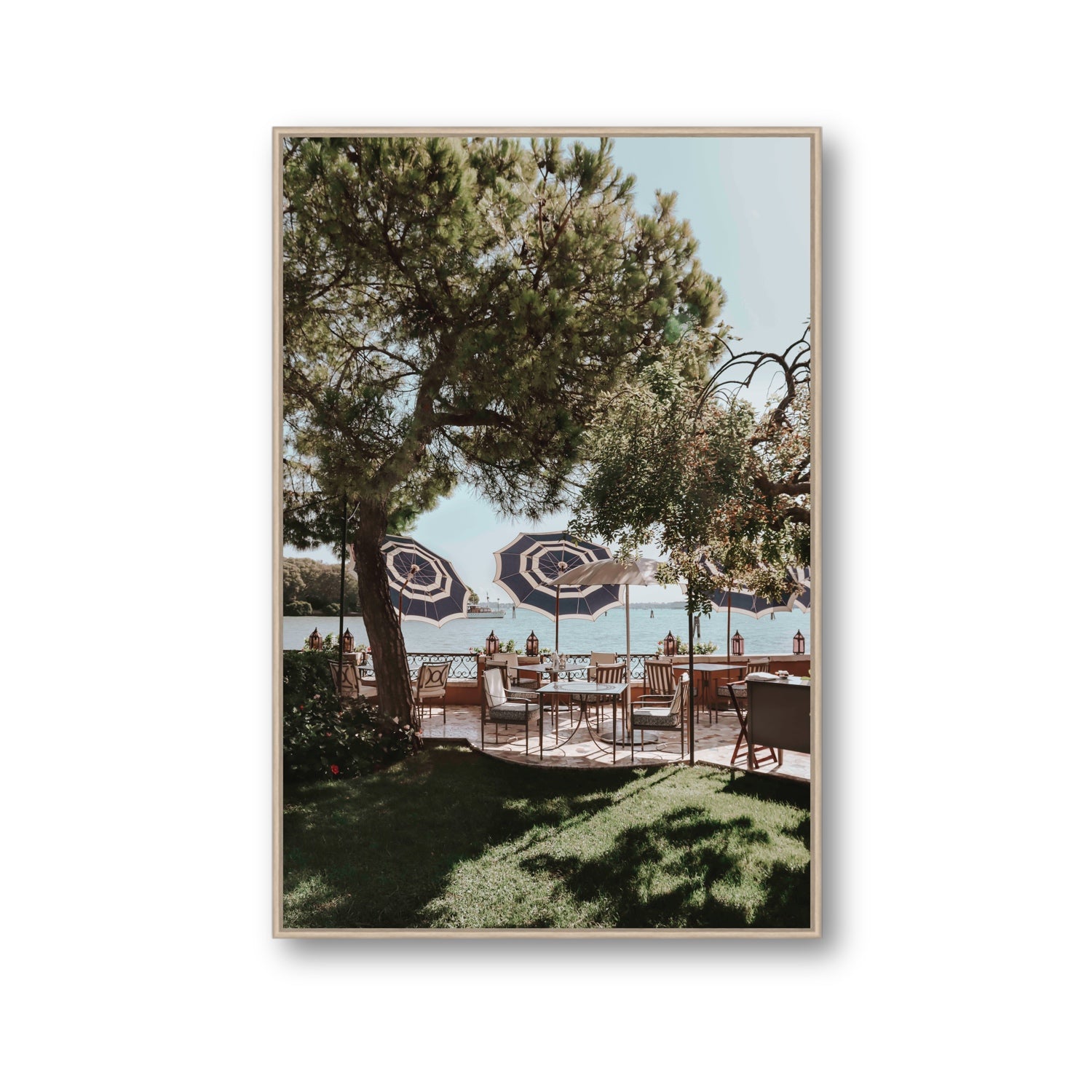 Tranquil Gardens Venice Italian wall art Gallery fine art canvas in natural oak float frame