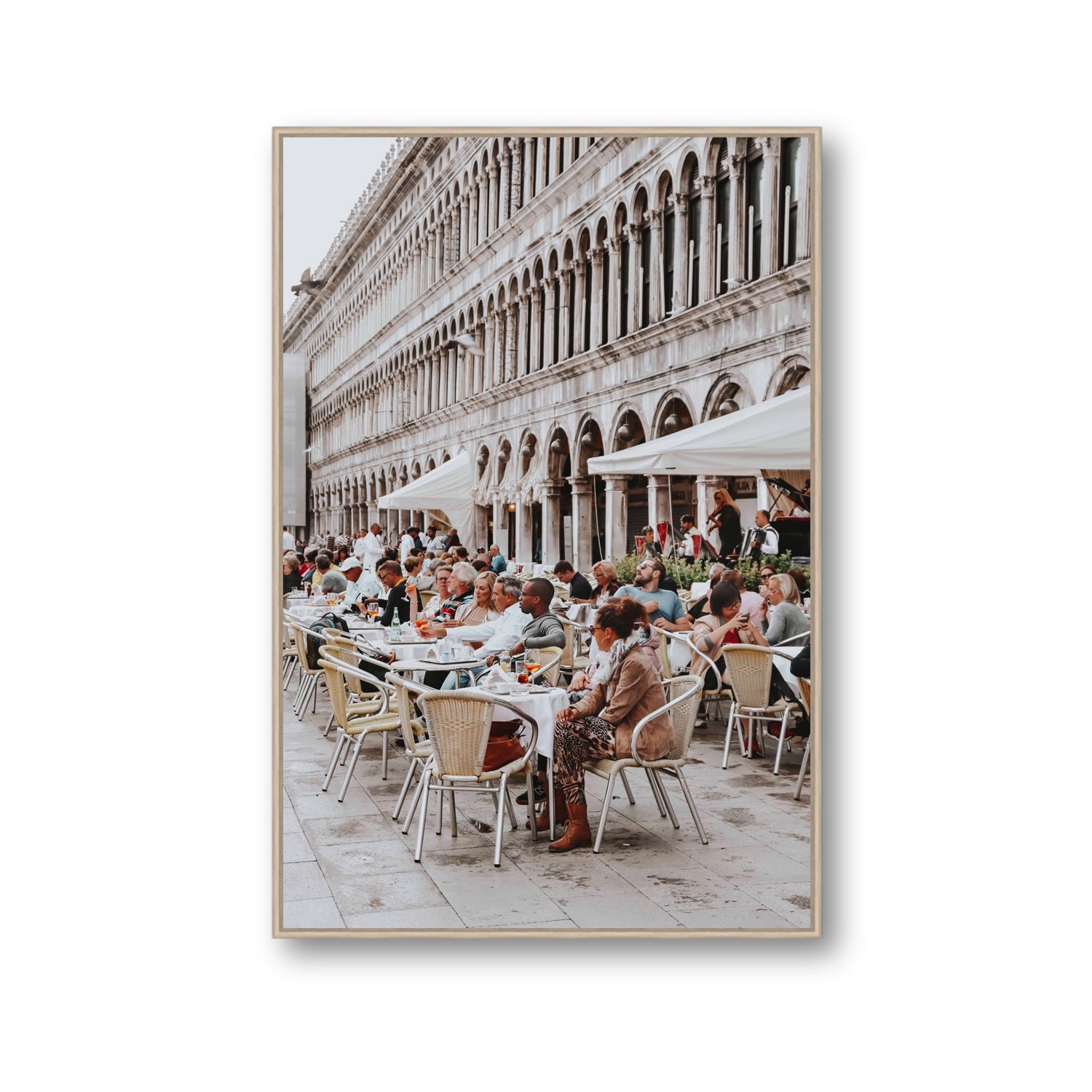 Lunchbreak Venice Italian wall art Gallery fine art canvas in natural oak float frame