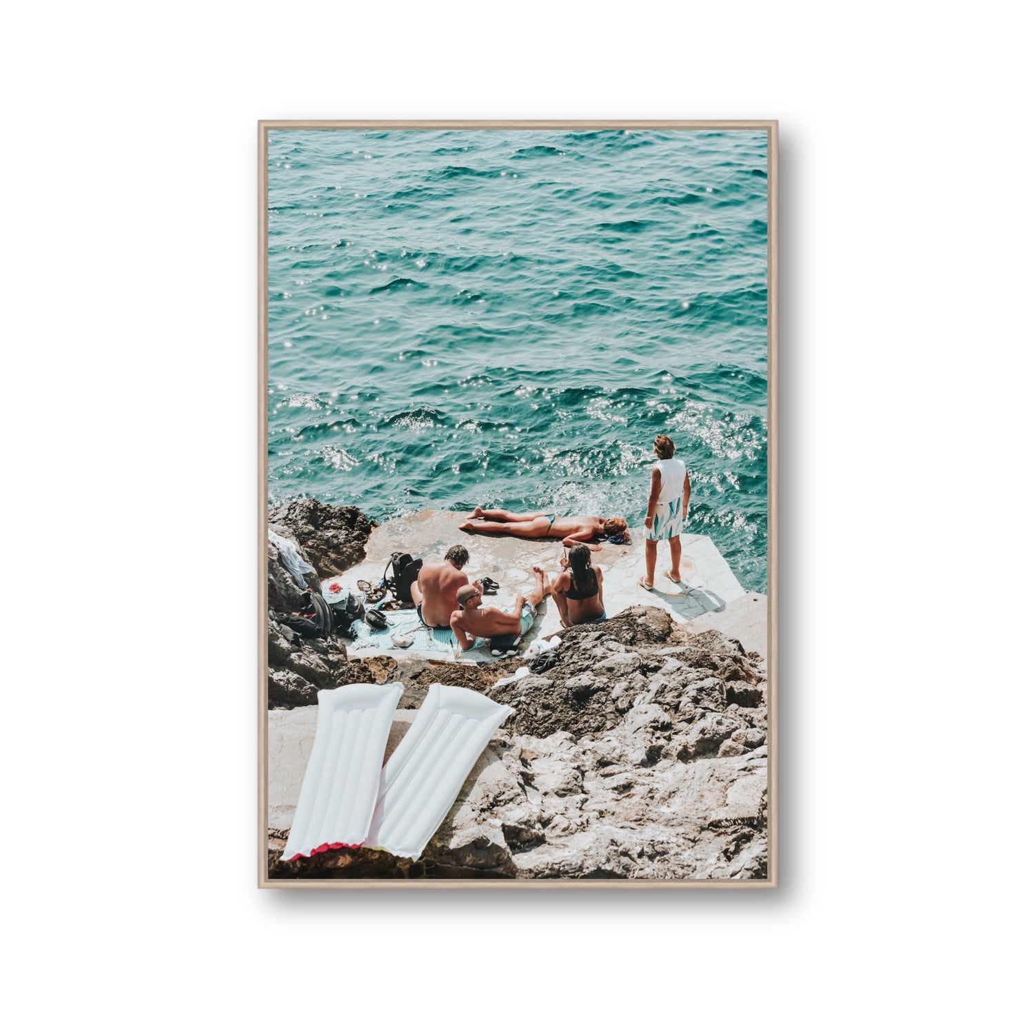 Gli Amici Praiano Amalfi Coast coastal wall art Gallery fine art canvas in natural oak float frame
