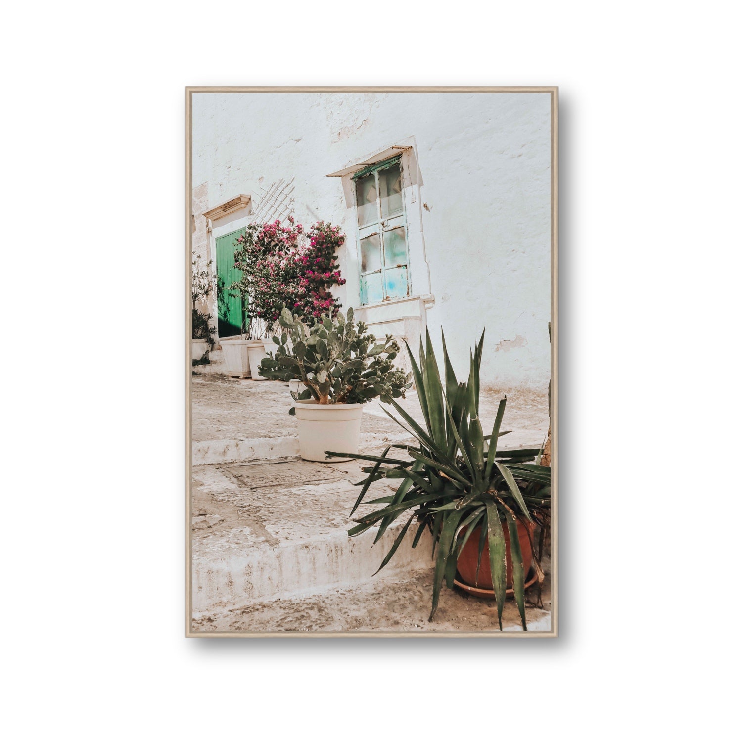 Giardino Segreto Puglia Ostuni wall art Gallery fine art canvas in natural oak float frame