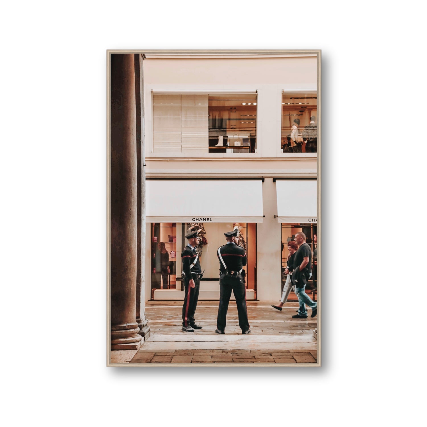 Style Police Venice Italian wall art Gallery fine art canvas in natural oak float frame