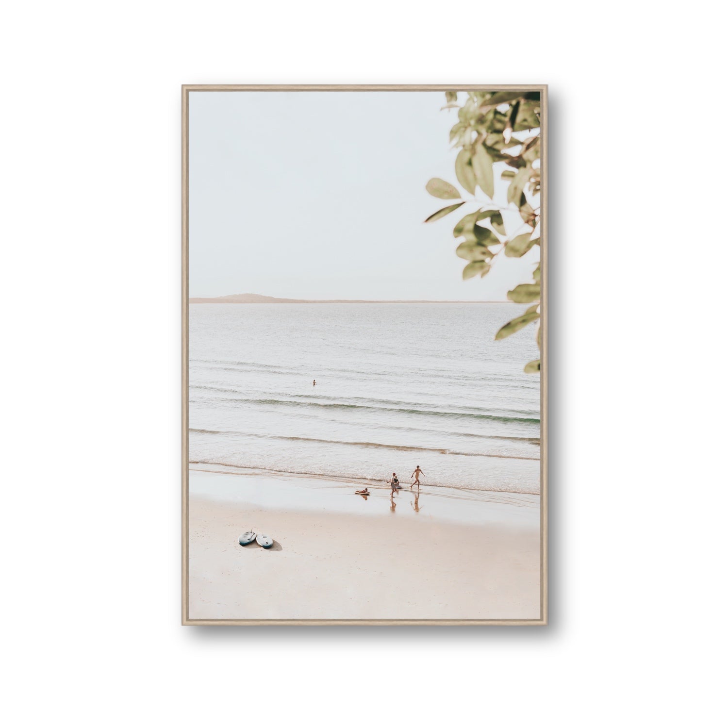 Walking On Sunshine fine art print, Noosa, Australia, coastal scenes artwork, Gallery, Natural Oak Float Frame, Fine Art Canvas