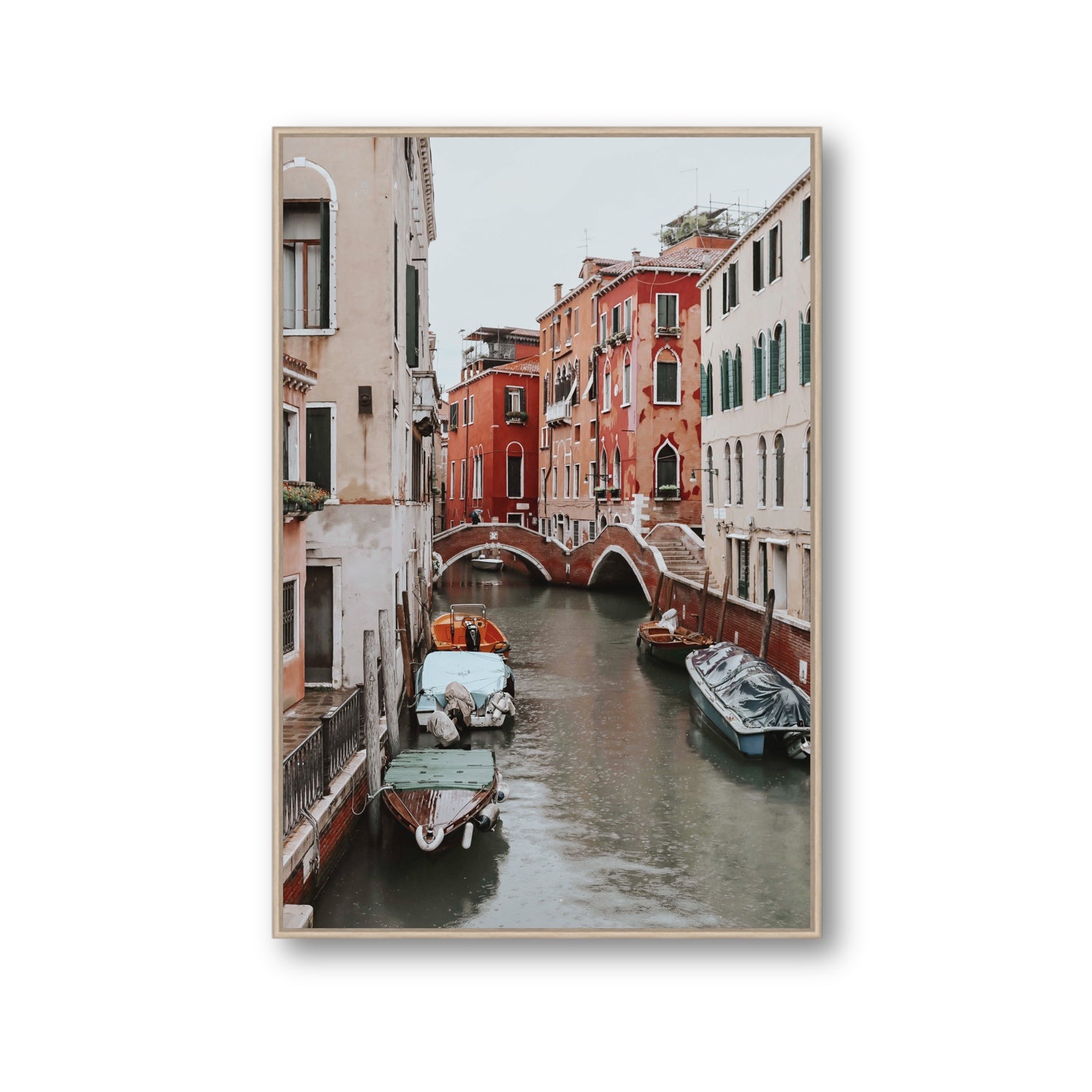 City of Water Venice Italian Mediterranean decor wall art Gallery fine art canvas in natural oak float frame