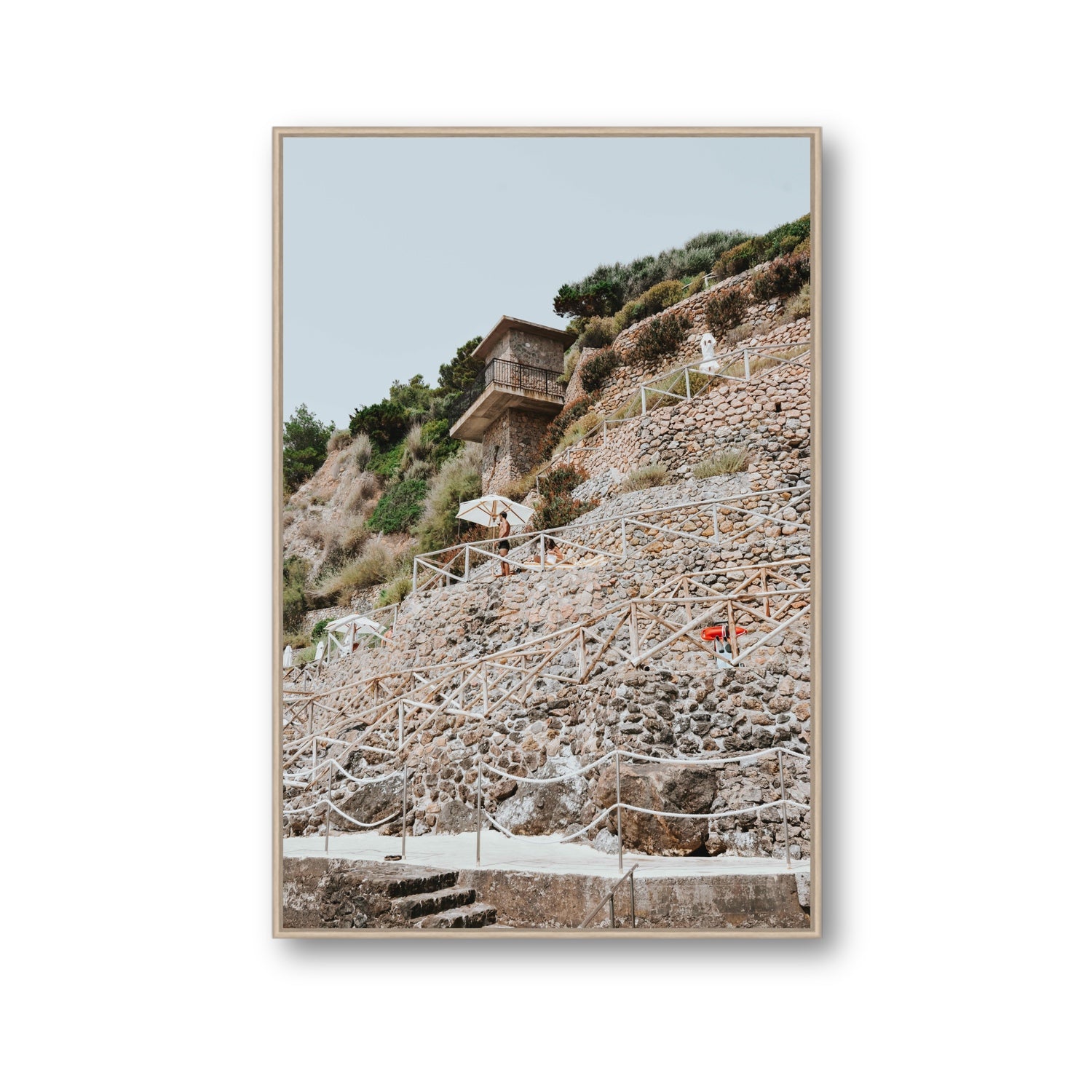 Solitude by the Sea Tuscany coastal Italian wall art Gallery fine art canvas in natural oak float frame