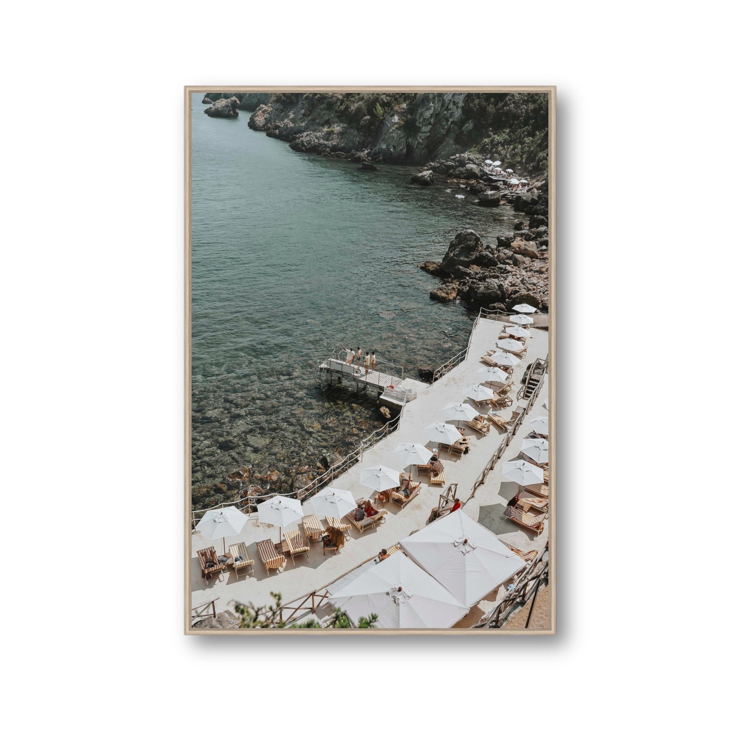 Pier Perspectives Tuscany coastal Italian wall art Gallery fine art canvas in natural oak float frame