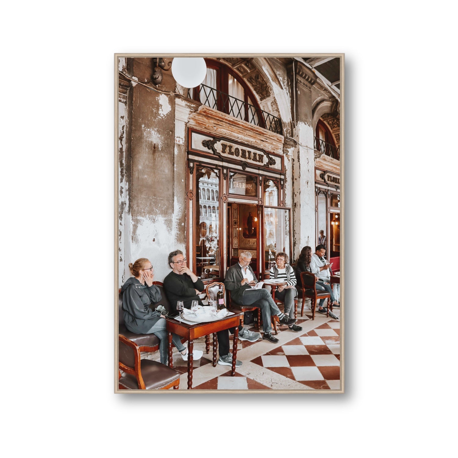 Tea Room Venice Italian wall art Gallery fine art canvas in natural oak float frame