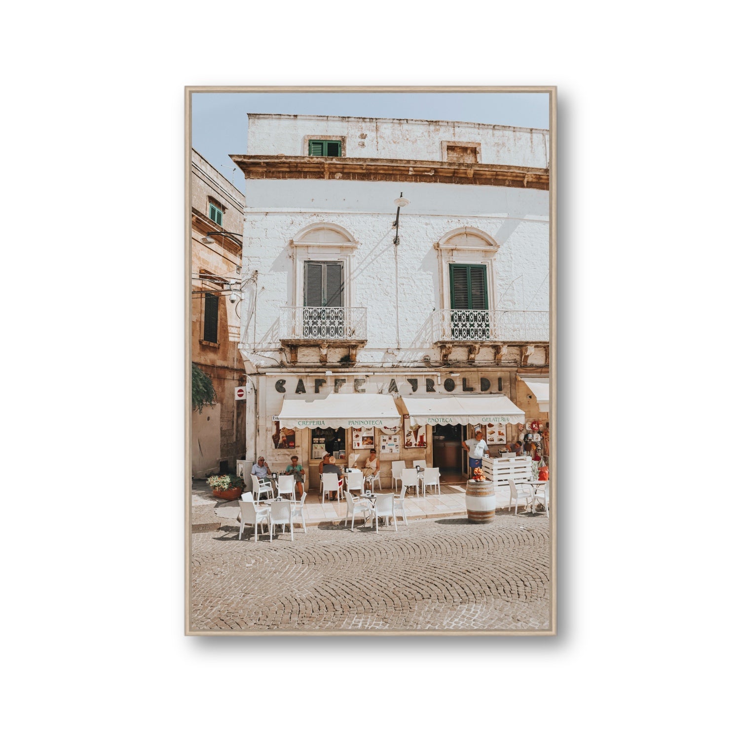 L'Ora di Pranzo Puglia L’Ora di Pranzo Italian art print Gallery fine art canvas in natural oak float frame