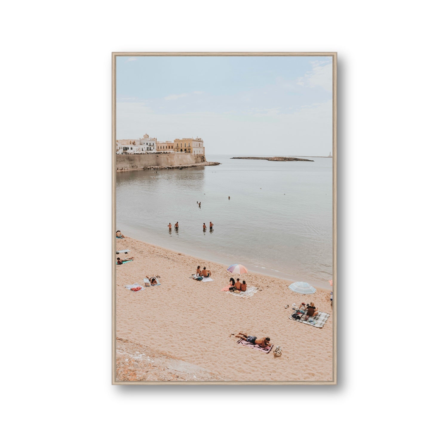 Spiaggia della Purita Puglia coastal art print Gallery fine art canvas in natural oak float frame
