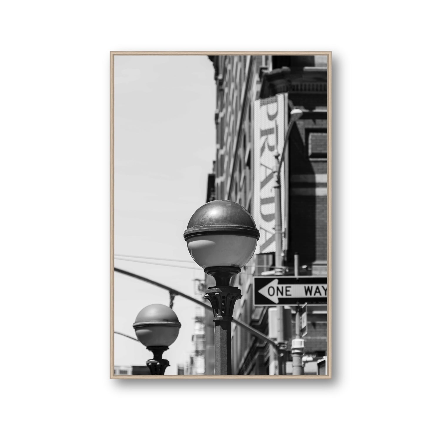 Subway Style New York NYC Black & White wall art Gallery fine art canvas in natural oak float frame