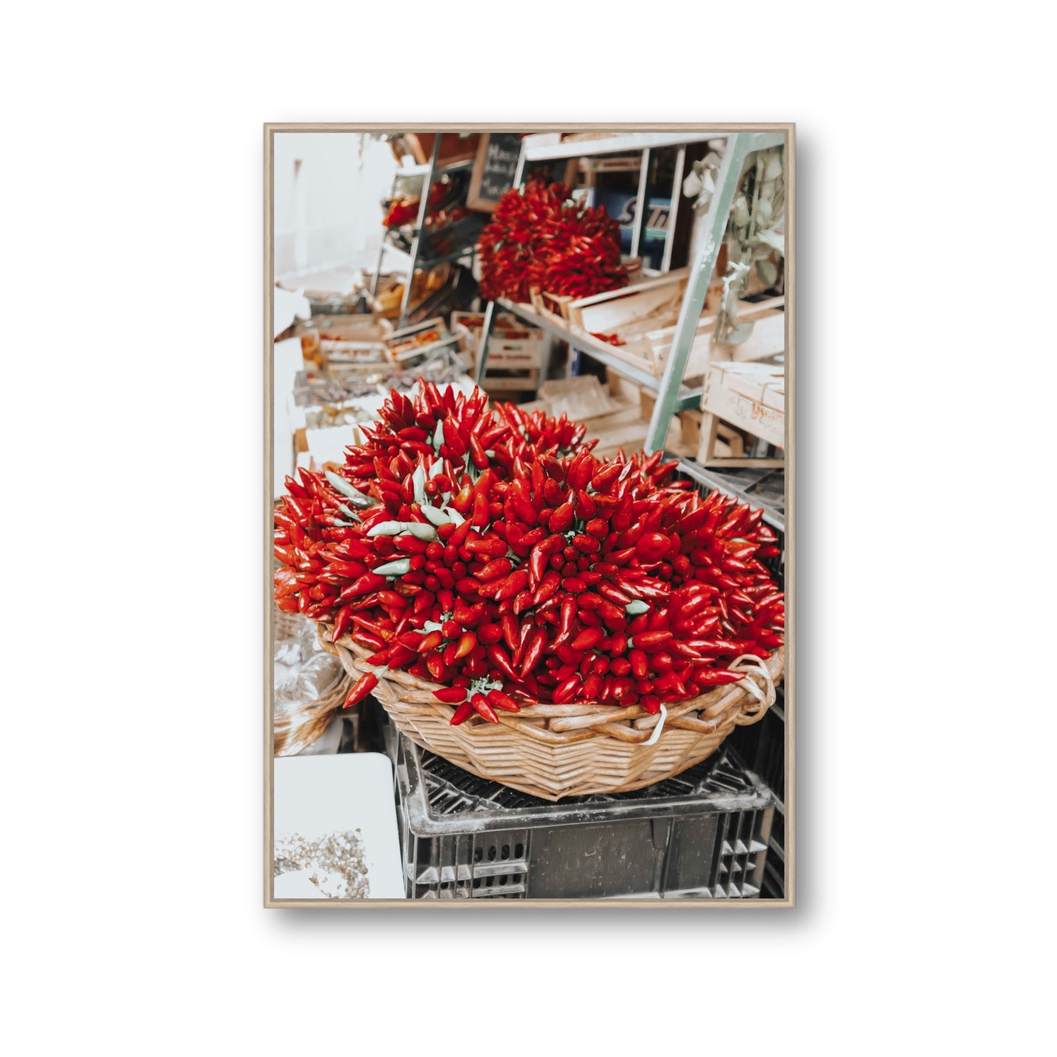 Spicy Bunch Puglia Italian wall art Gallery fine art canvas in natural oak float frame