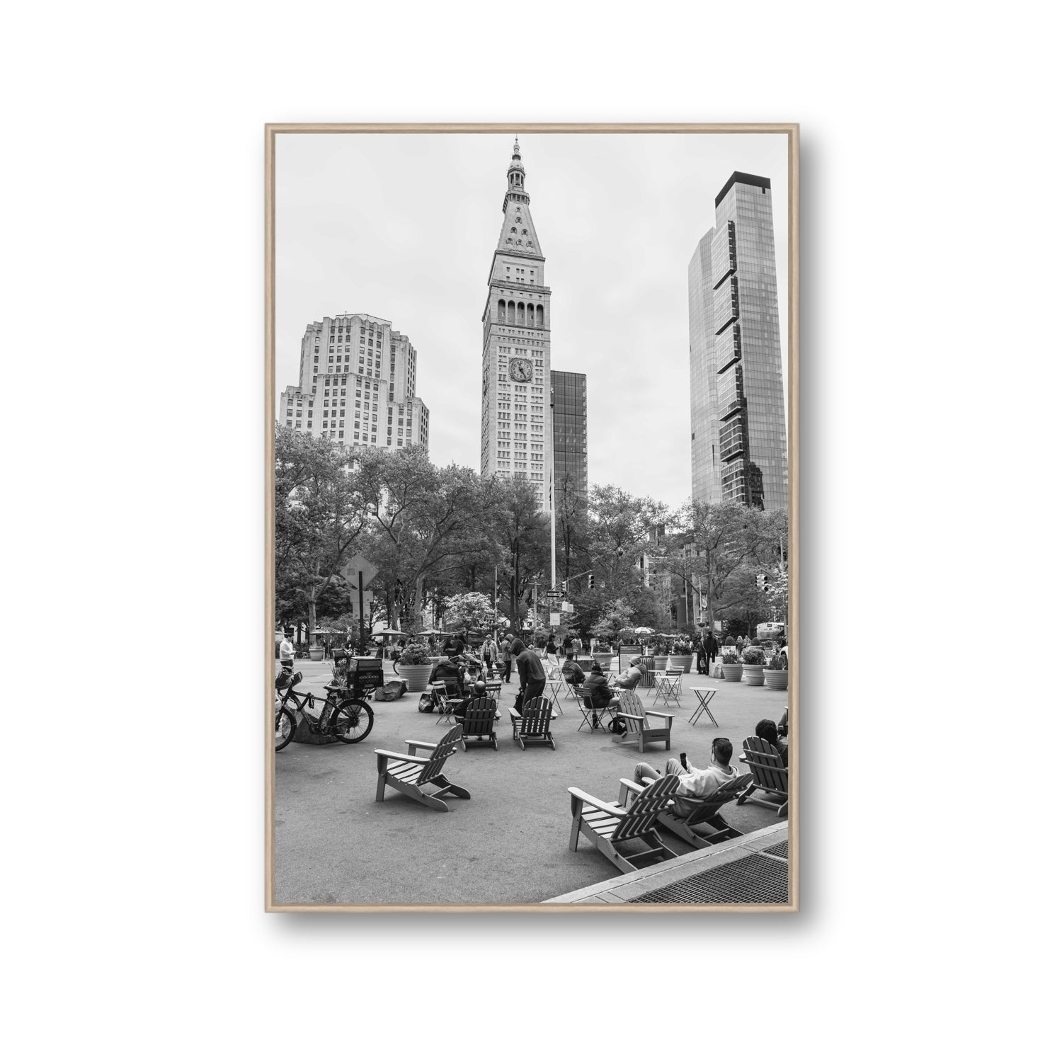 Timeless New York New York NYC Black & White wall art Gallery fine art canvas in natural oak float frame