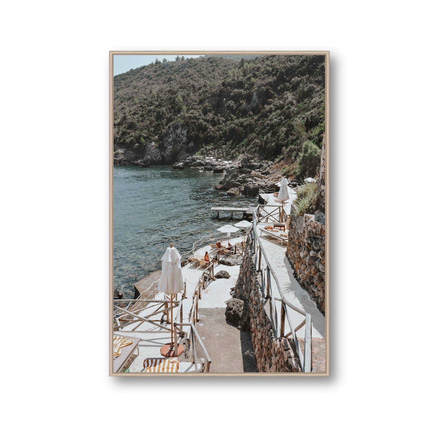 L'Estate Tuscany coastal Italian wall art Gallery fine art canvas in natural oak float frame