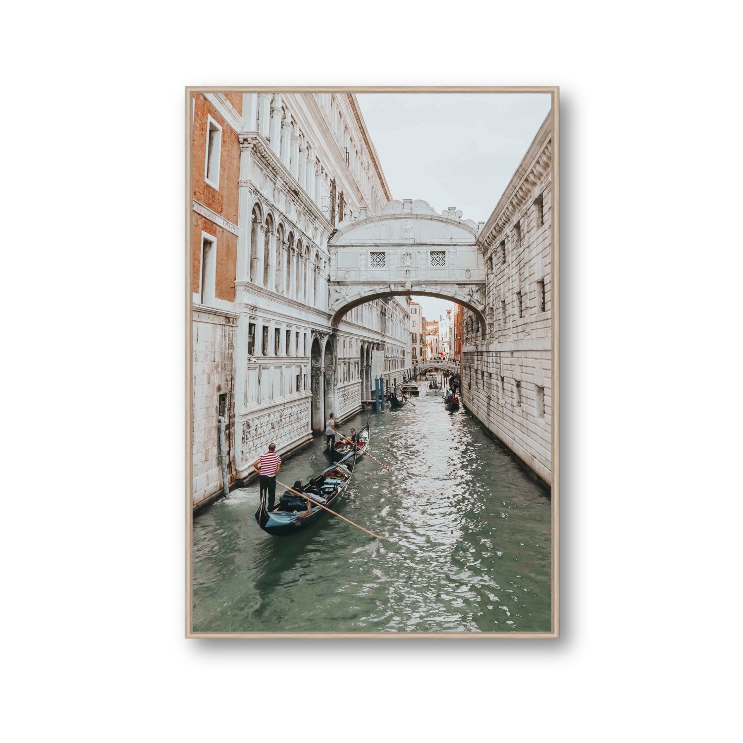 Bridge of Sighs Venice Gondola Italian wall art Gallery fine art canvas in natural oak float frame