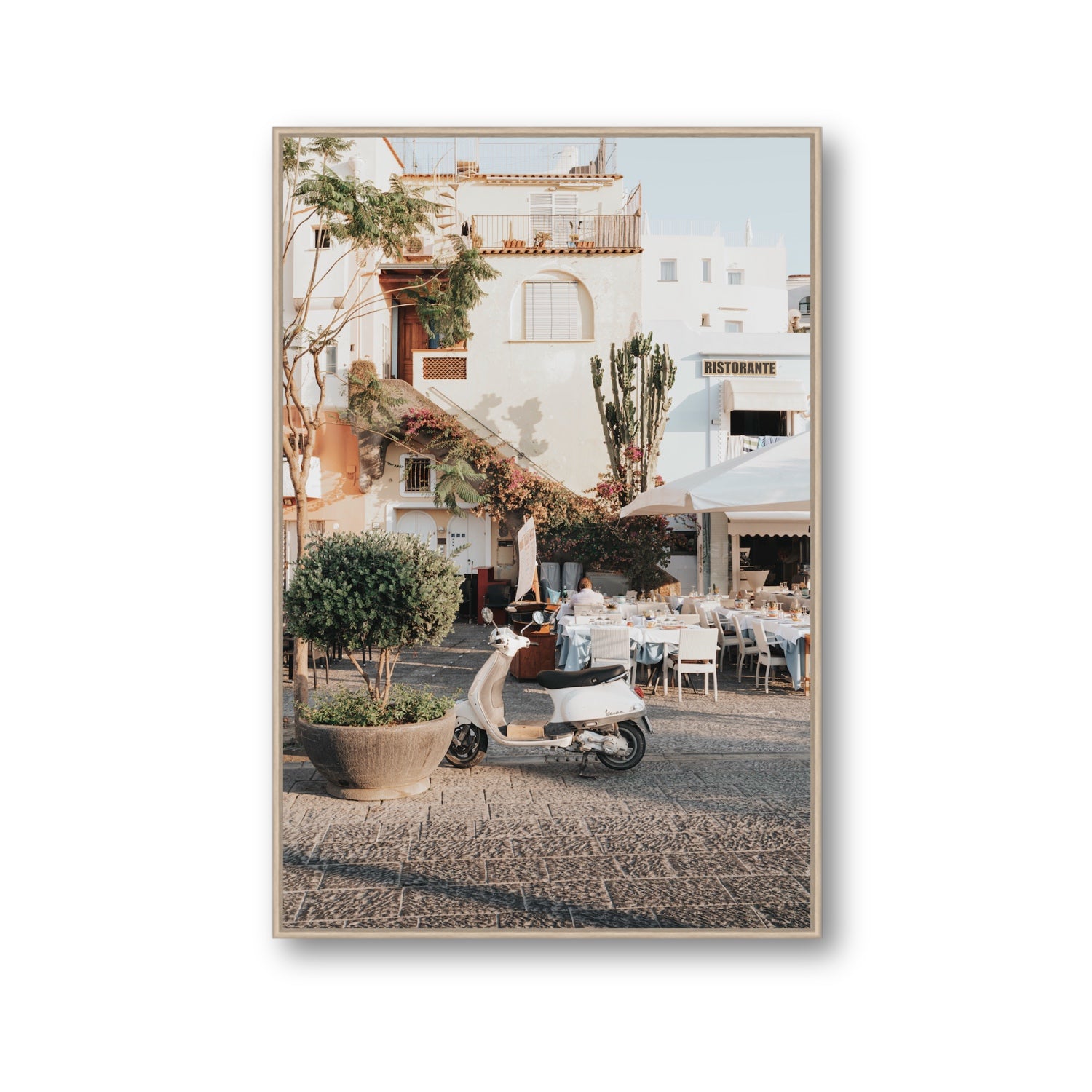Ristorante Ischia Italian Mediterranean decor wall art Gallery fine art canvas in natural oak float frame
