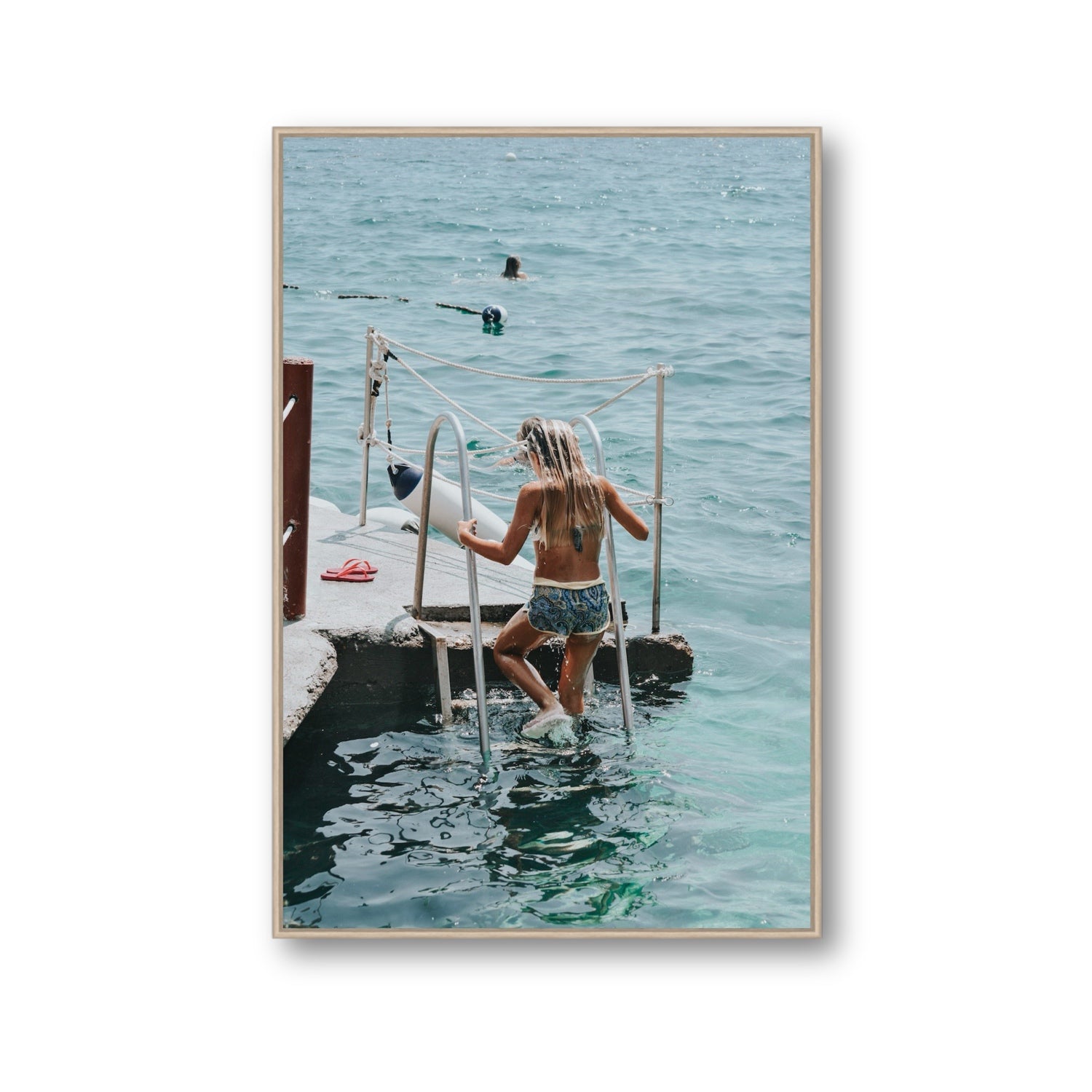 Little Mermaid Capri Mediterranean wall art Gallery fine art canvas in natural oak float frame