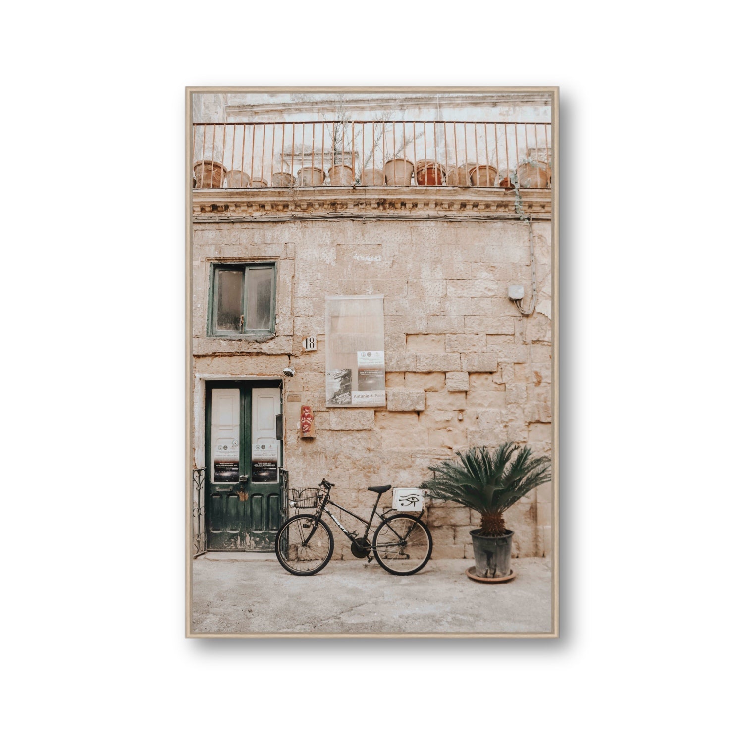 Golden Facades Puglia Lecce Italian wall art Gallery fine art canvas in natural oak float frame