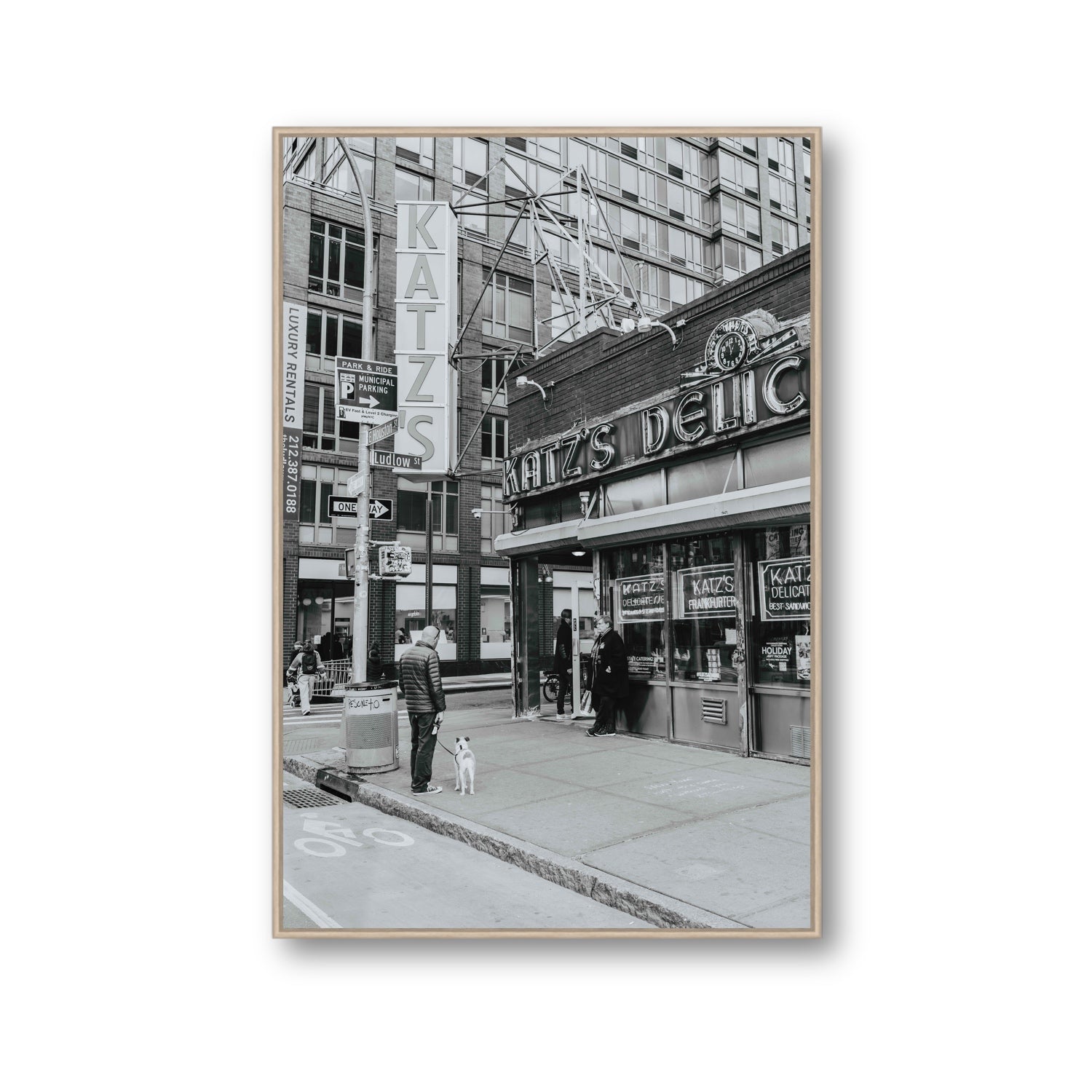 Graphite Gotham New York NYC Black & White wall art Gallery fine art canvas in natural oak float frame