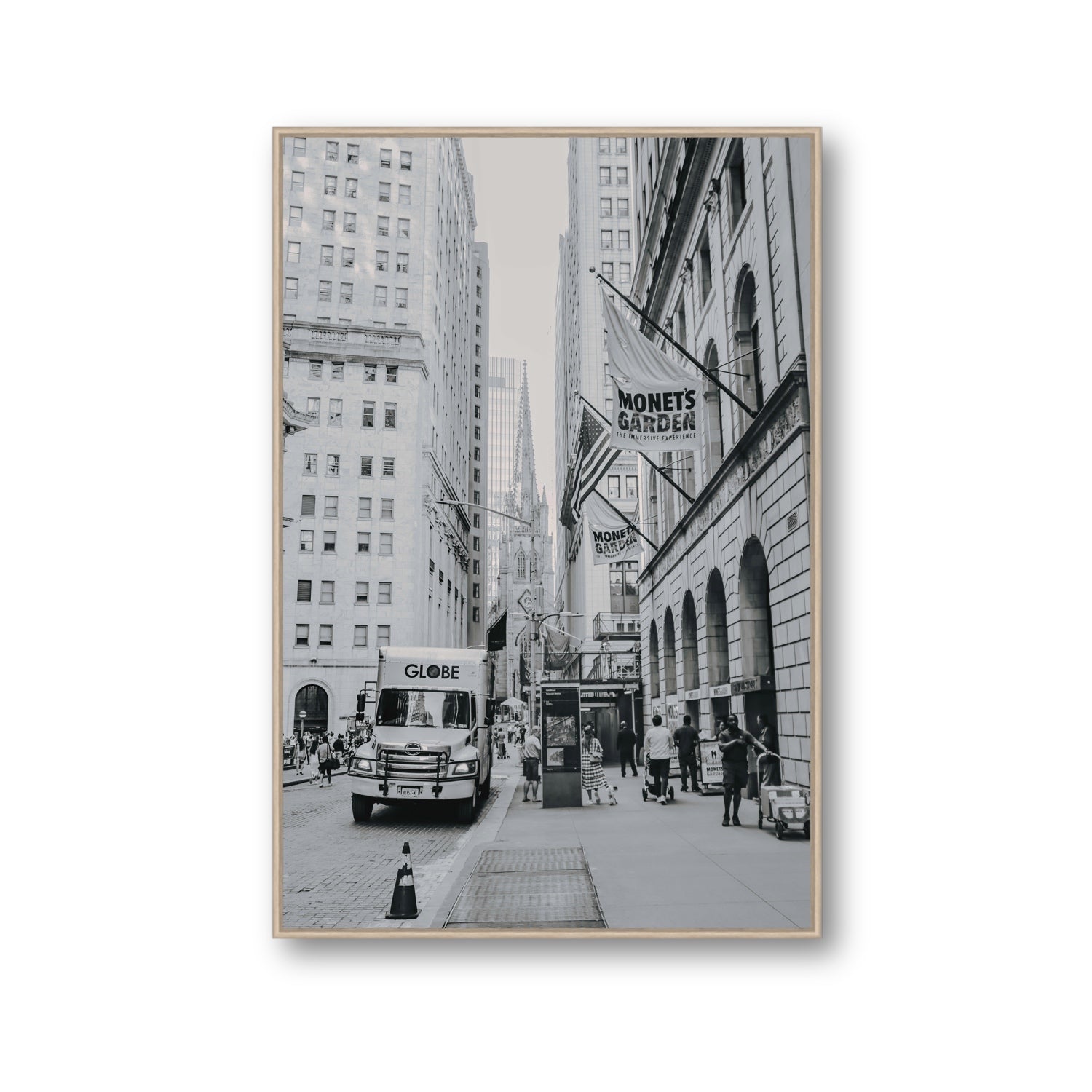 Metropolitan Monotone New York NYC Black & White wall art Gallery fine art canvas in natural oak float frame