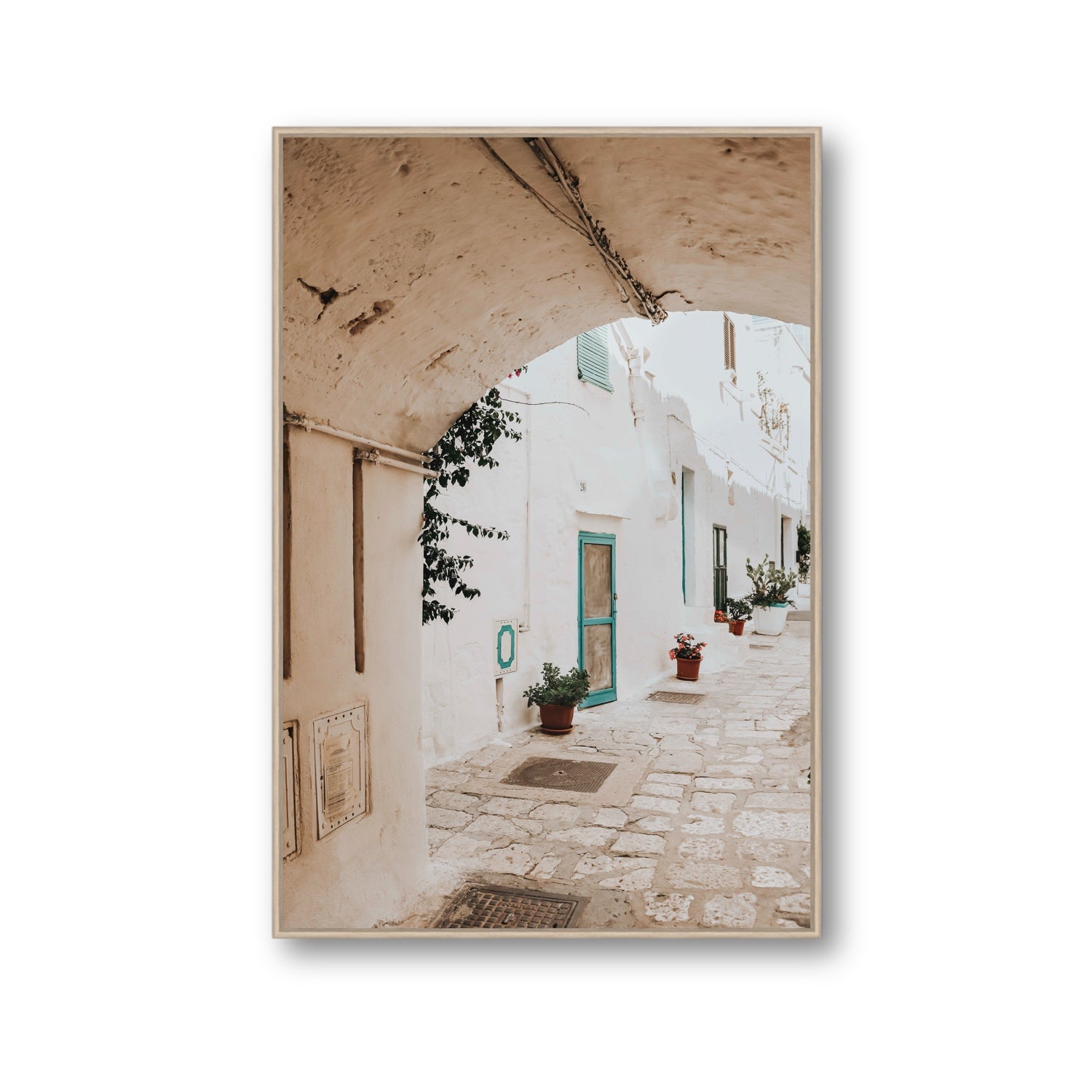 La Citta Bianca Puglia La Città Bianca wall art Gallery fine art canvas in natural oak float frame