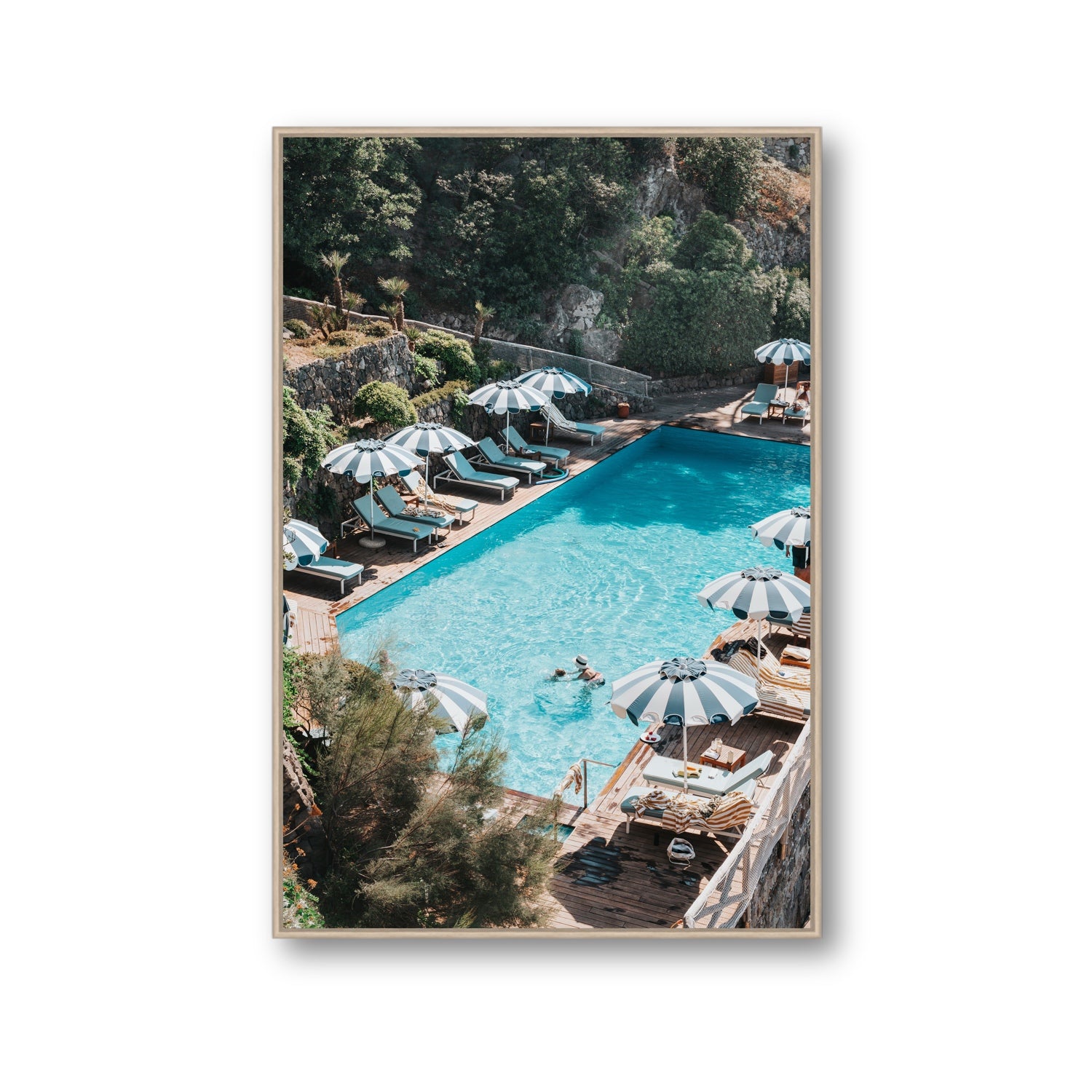 Poolside Paradise fine art print, Ischia, Italy, Gallery, Natural Oak Float Frame, Fine Art Canvas