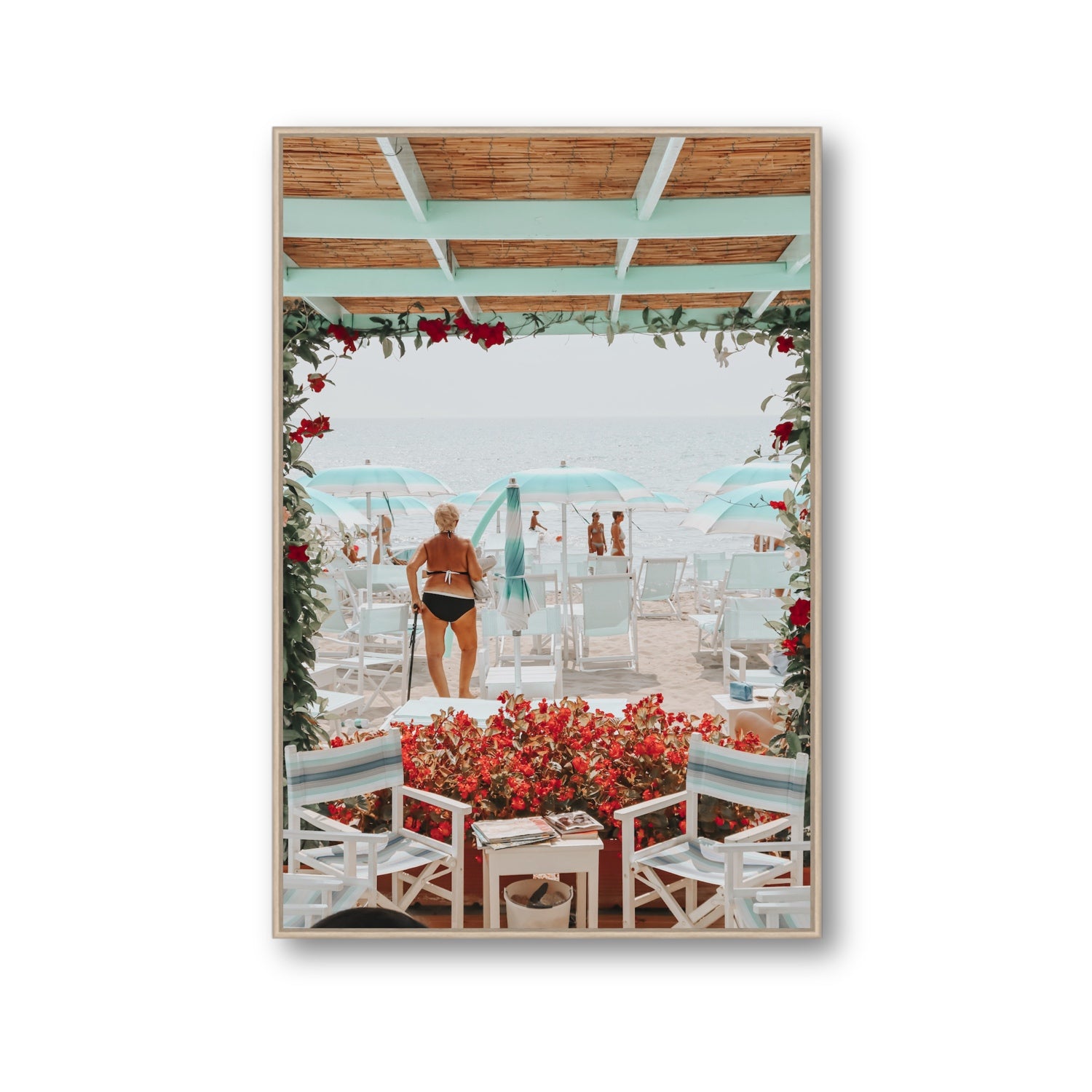 Nonna's Italian Escape Alassio Italian wall art Gallery fine art canvas in natural oak float frame