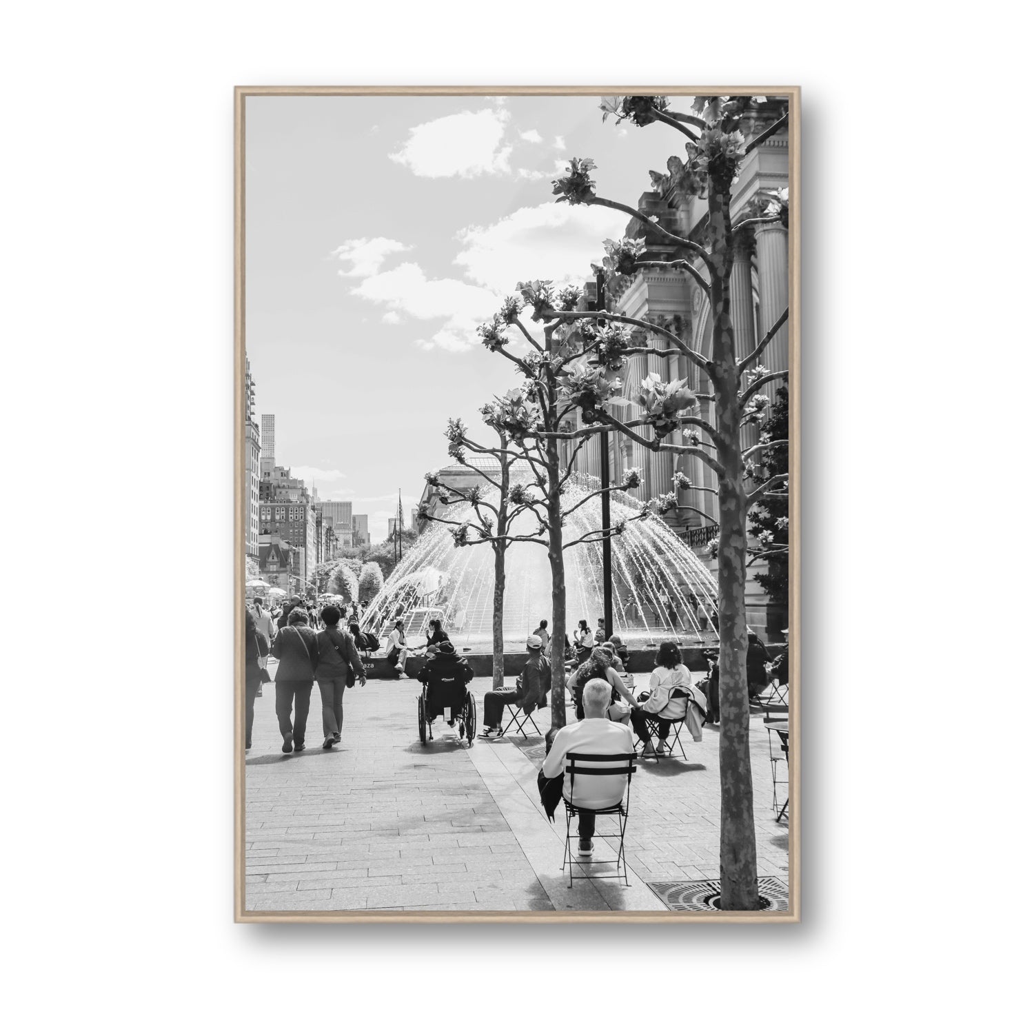 Luminary Noir New York NYC Black & White wall art Statement fine art canvas in natural oak float frame