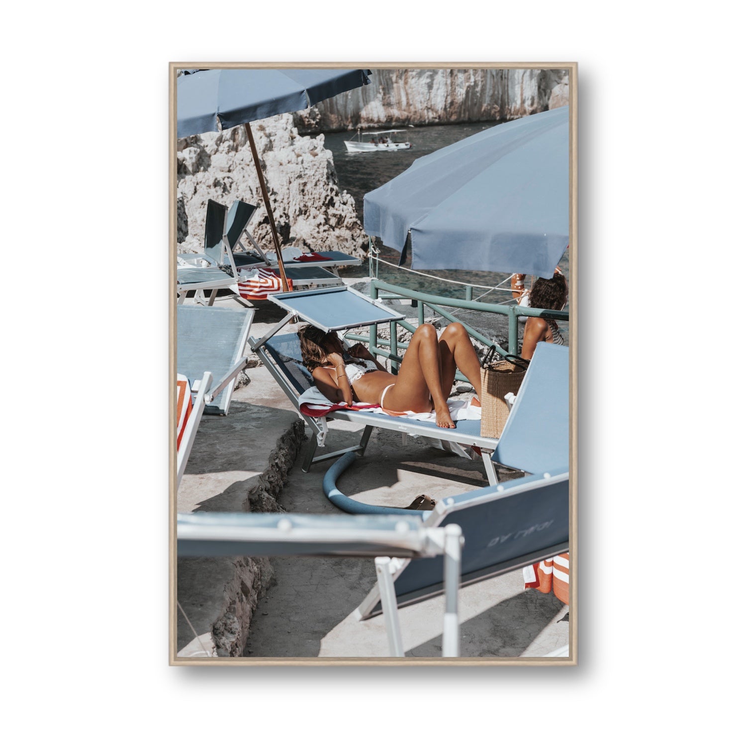 Beach Babe fine art print, Capri, Italy, Statement, Natural Oak Float Frame, Fine Art Canvas