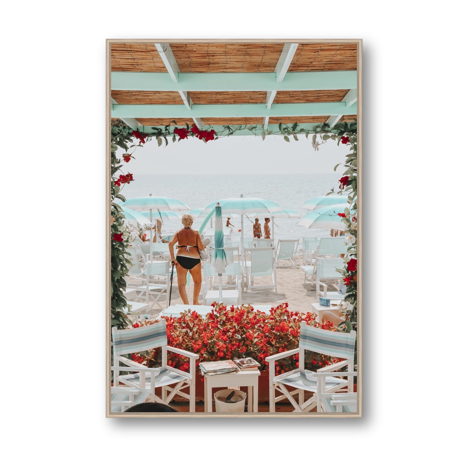 Nonna's Italian Escape Alassio Italian wall art Statement fine art canvas in natural oak float frame