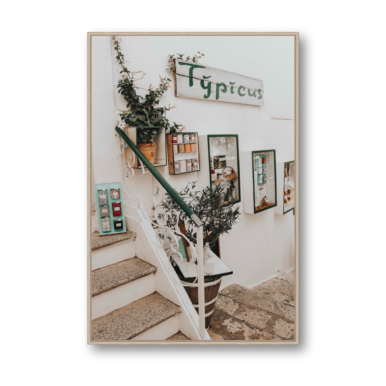 Il Negozio Puglia Ostuni wall art Statement fine art canvas in natural oak float frame