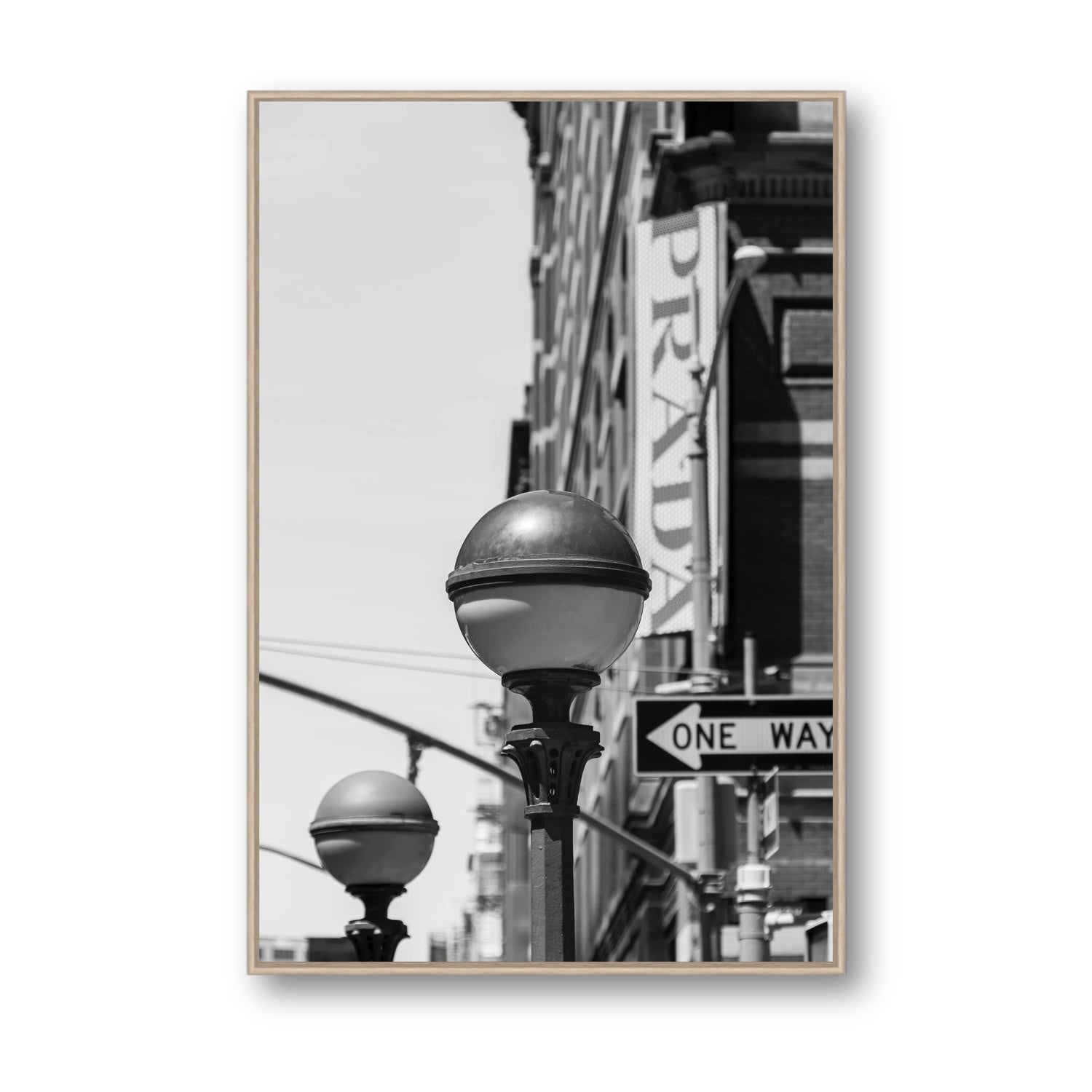 Subway Style New York NYC Black & White wall art Statement fine art canvas in natural oak float frame