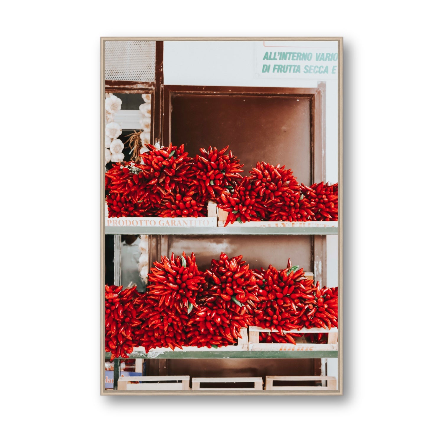 Hot Harvest Puglia Italian wall art Statement fine art canvas in natural oak float frame