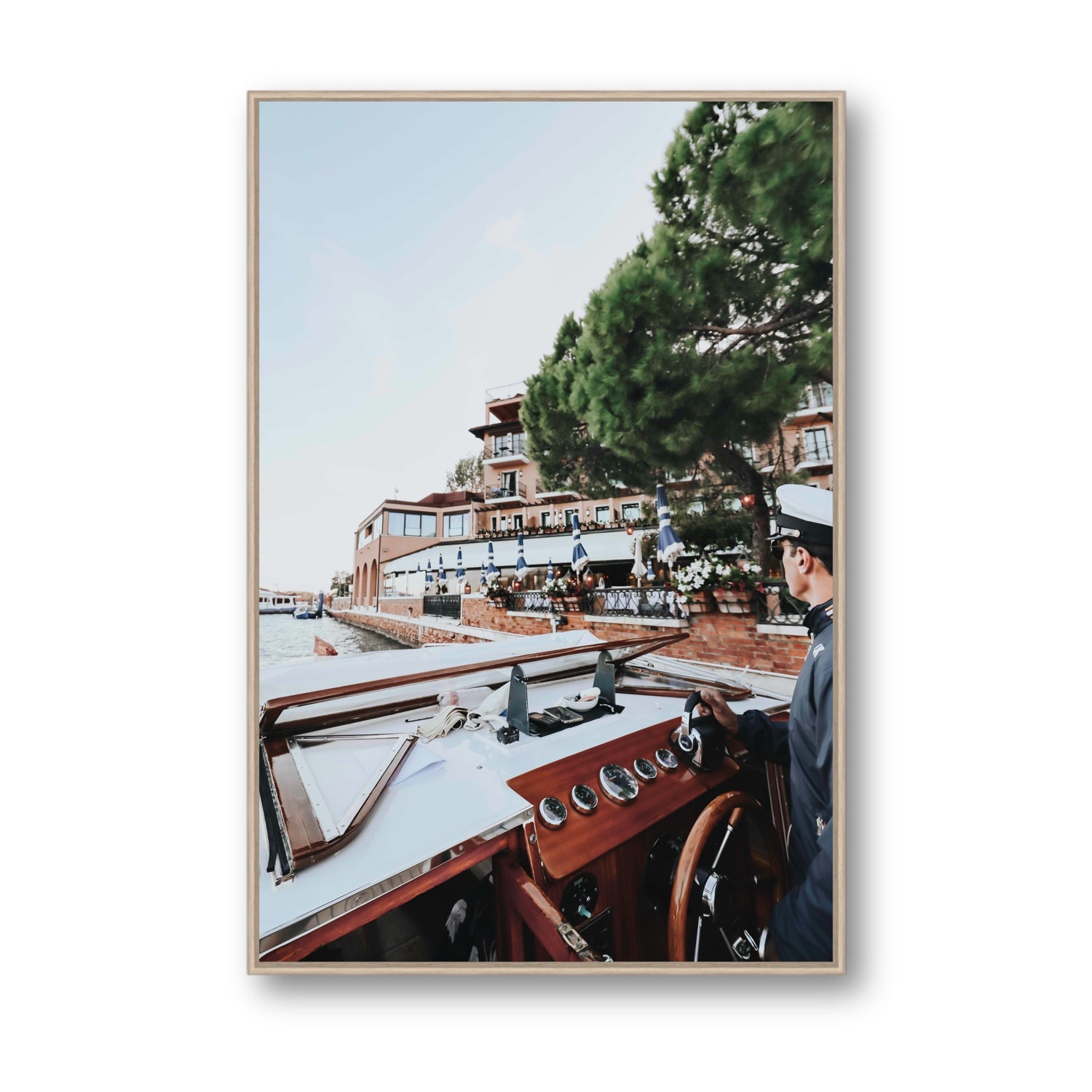 The Driver Venice Canal Italian wall art Statement fine art canvas in natural oak float frame